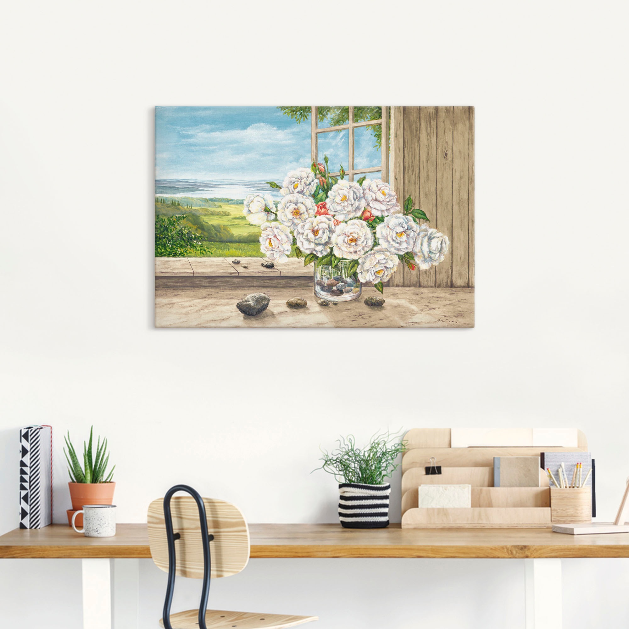 Artland Wandbild »Weiße Rosen am Fenster«, Blumen, (1 St.), als Alubild, Le günstig online kaufen