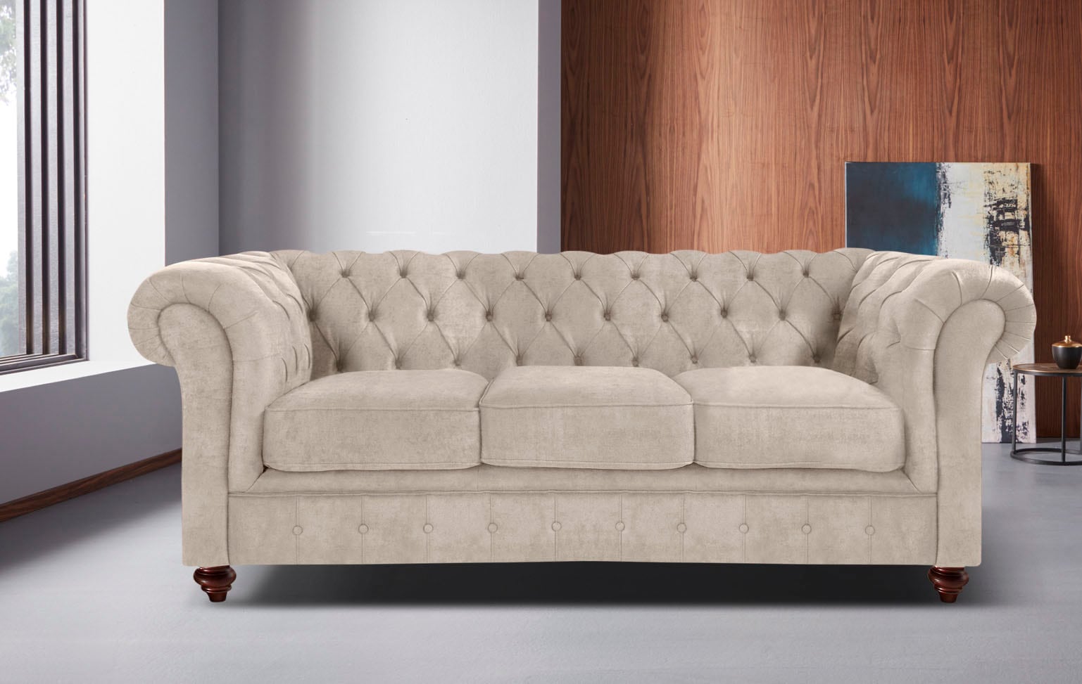 Home affaire Chesterfield-Sofa »Chesterfield 3-Sitzer B/T/H: 198/89/74 cm«, mit hochwertiger Knopfheftung, auch in Leder