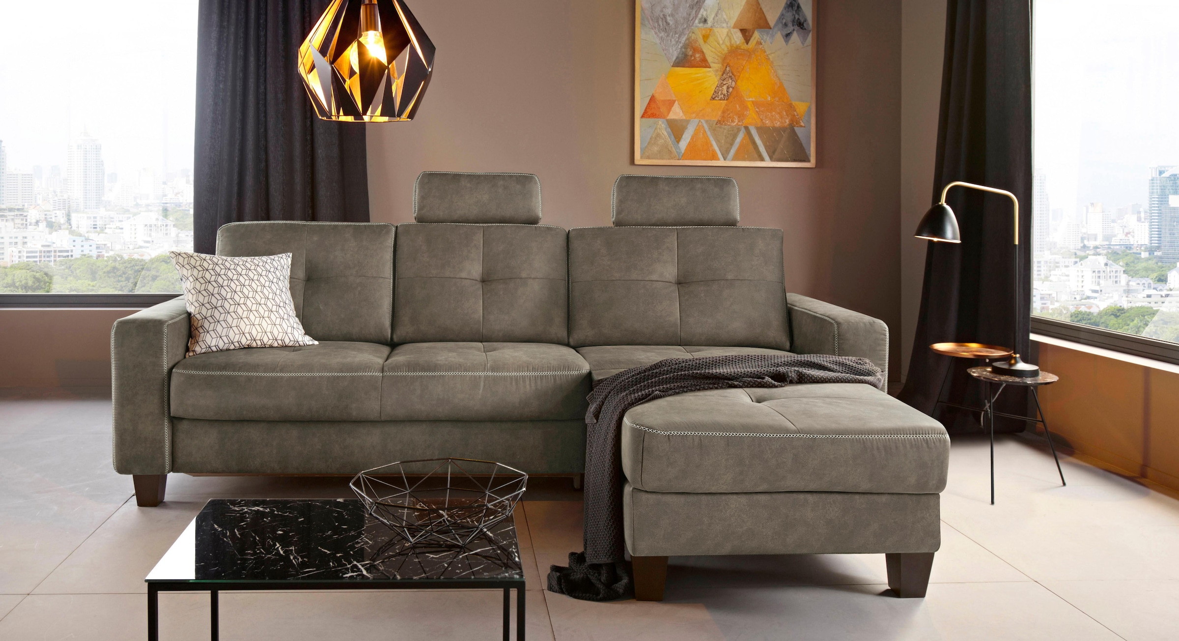 Places of Style Ecksofa "Varese", Kreuznaht in beige günstig online kaufen