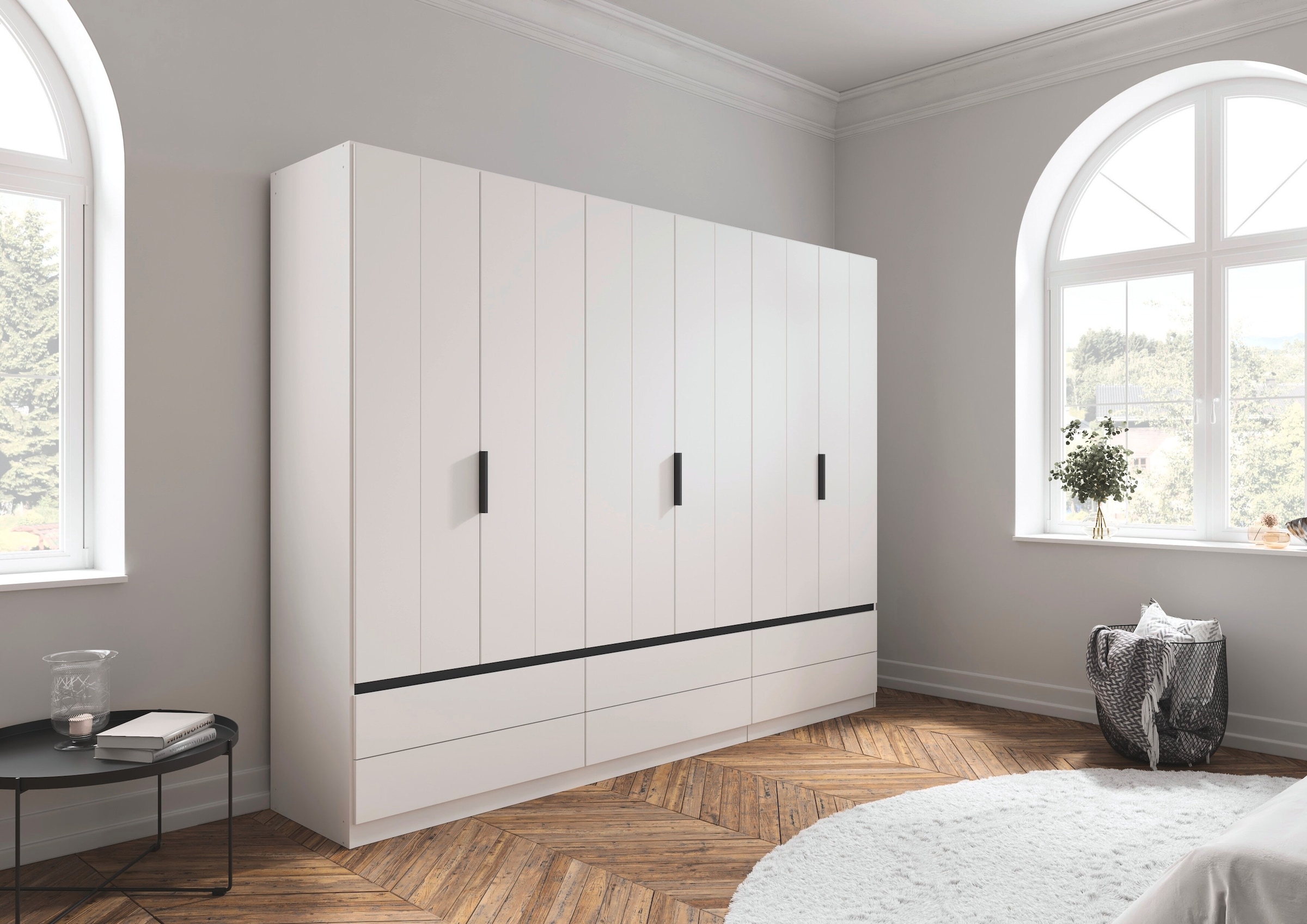 OTTO home Kleiderschrank »Schrank Garderobe ARVEN Breiten 181/226/271cm« 3 verschiedene Ausstattungen BASIC/CLASSIC/PREMIUM (inkl. SOFT-CLOSE),  puristisches Design in Plankenoptik mit Metallgriffen MADE IN GERMANY