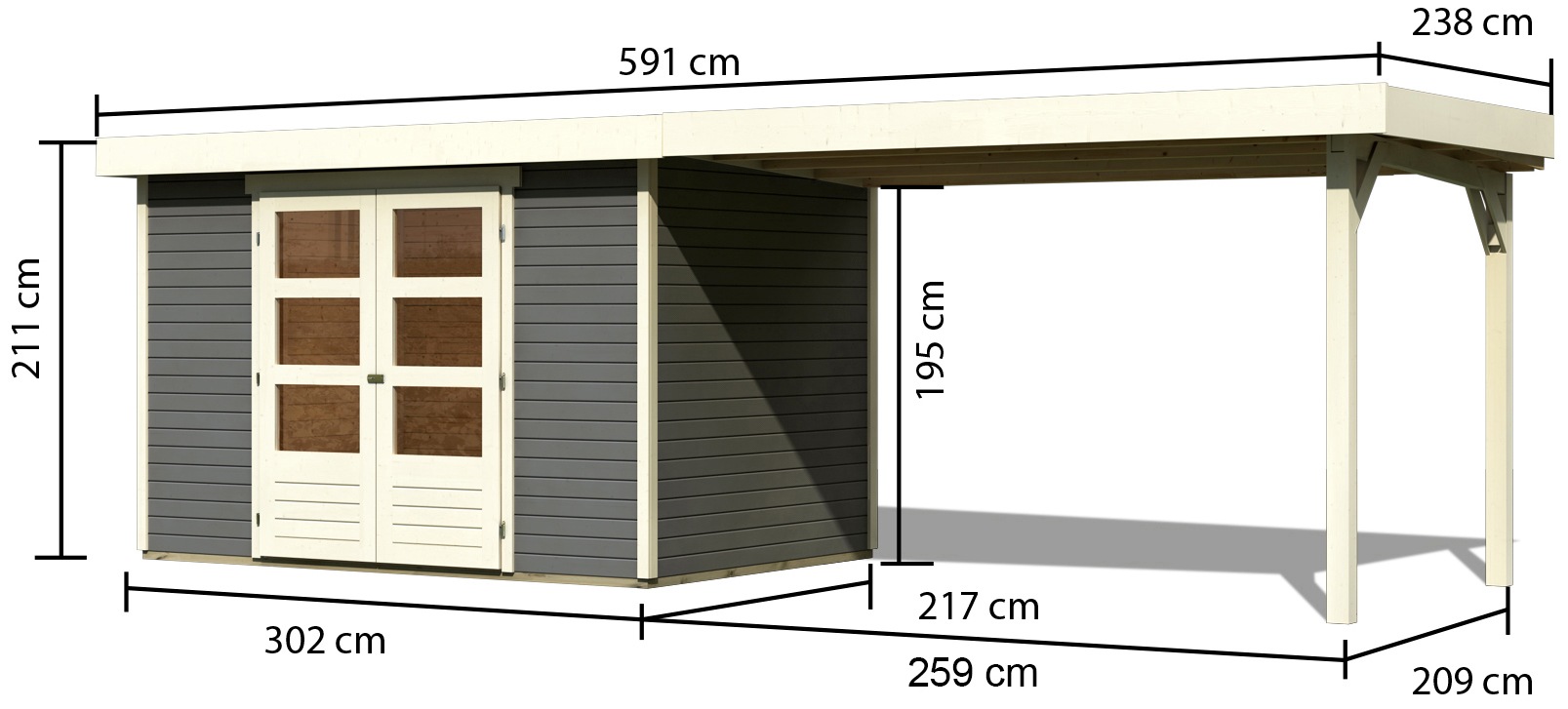Karibu Gartenhaus »Arnis«, (Set), mit Anbaudach 2,80 cm Breite