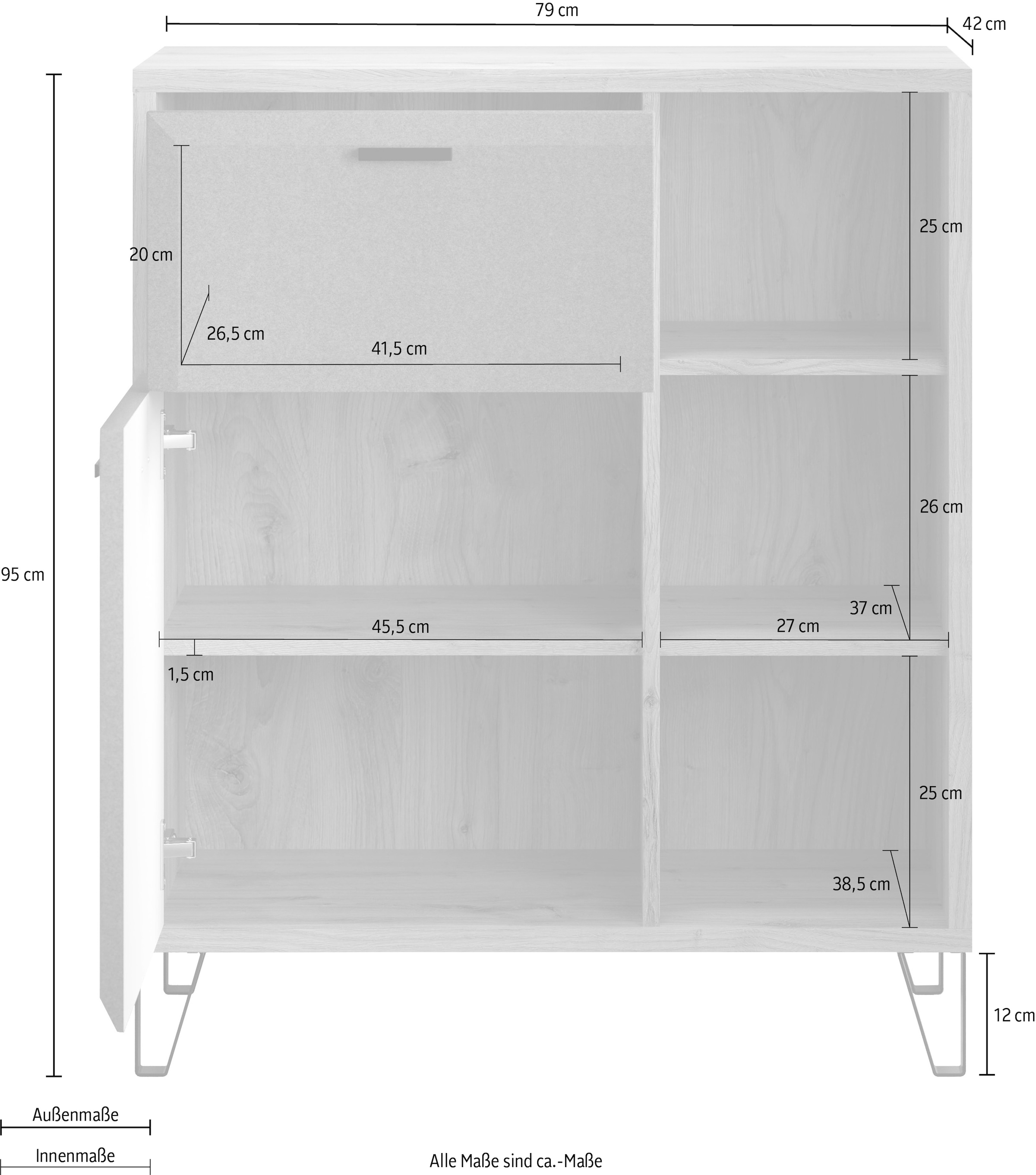 Places of Style Kommode »Belva«, (1 St.), Schuhschrank mit Soft-Close und Vollauszug-Funktion - B/T/H 79/42/95