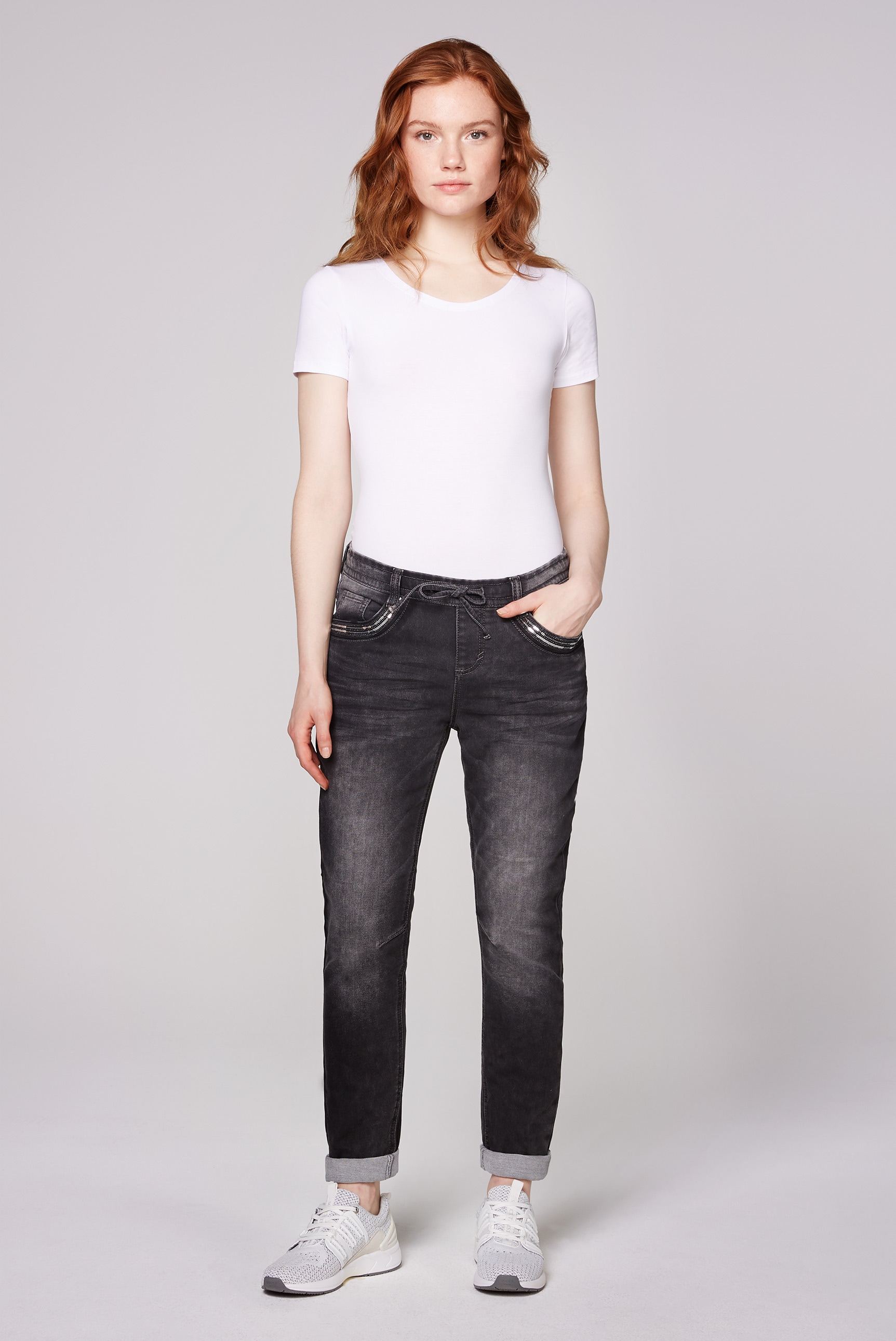 SOCCX Boyfriend-Jeans, mit Gummizug hinten am Bund
