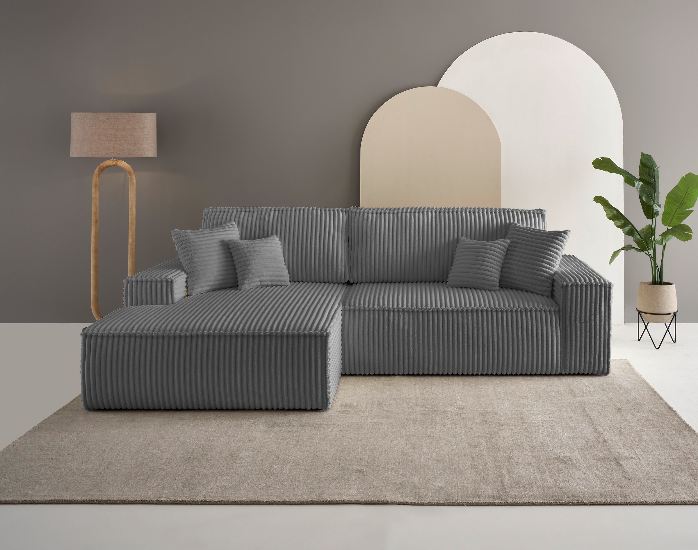 andas Ecksofa »Finnley Schlafsofa 267 cm in Bouclé, Struktur fein u. Cord, günstig online kaufen
