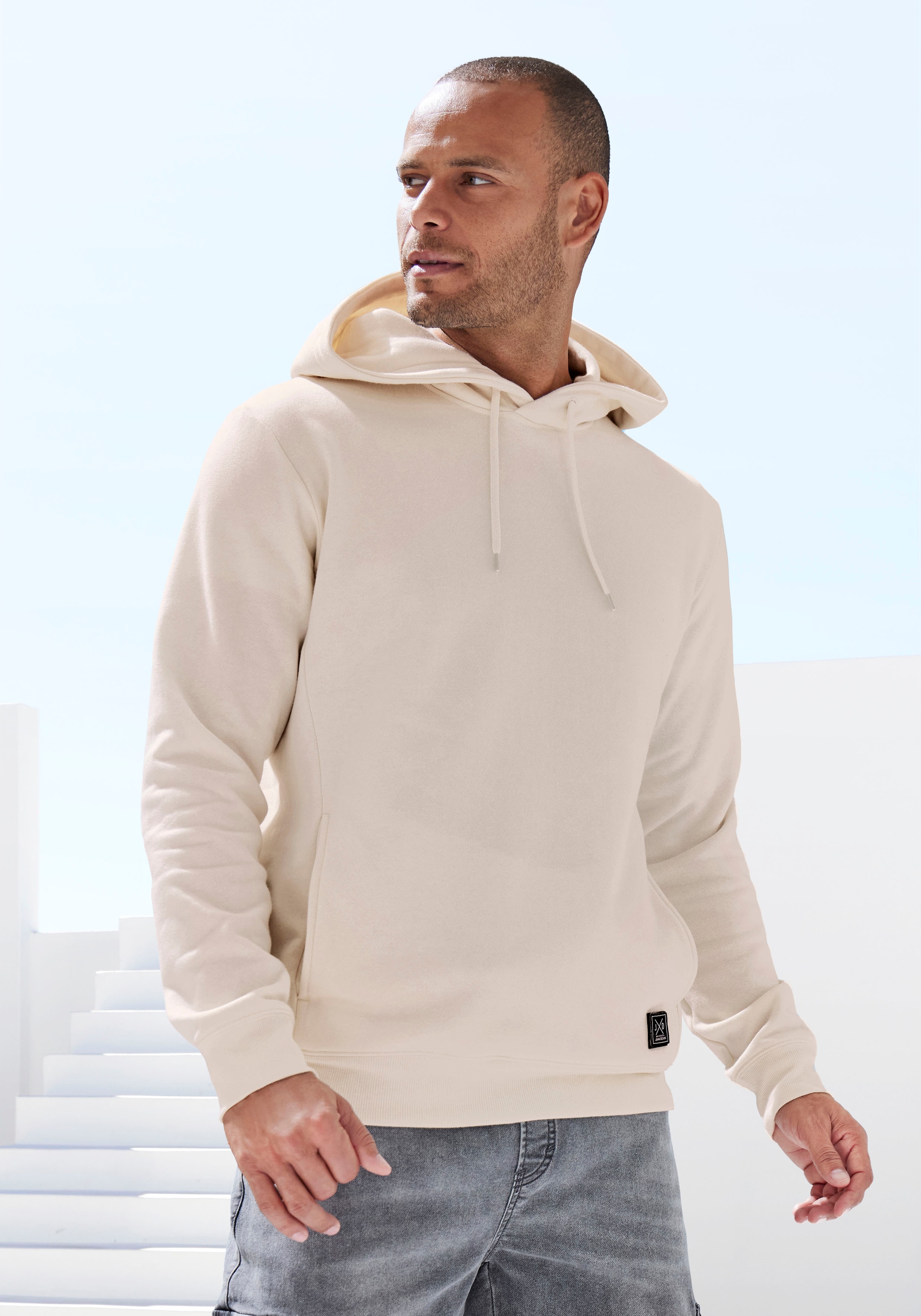 John Devin Hoodie, Langarm, Sweatshirt mit Rundhals und Kapuze, Baumwollmischung