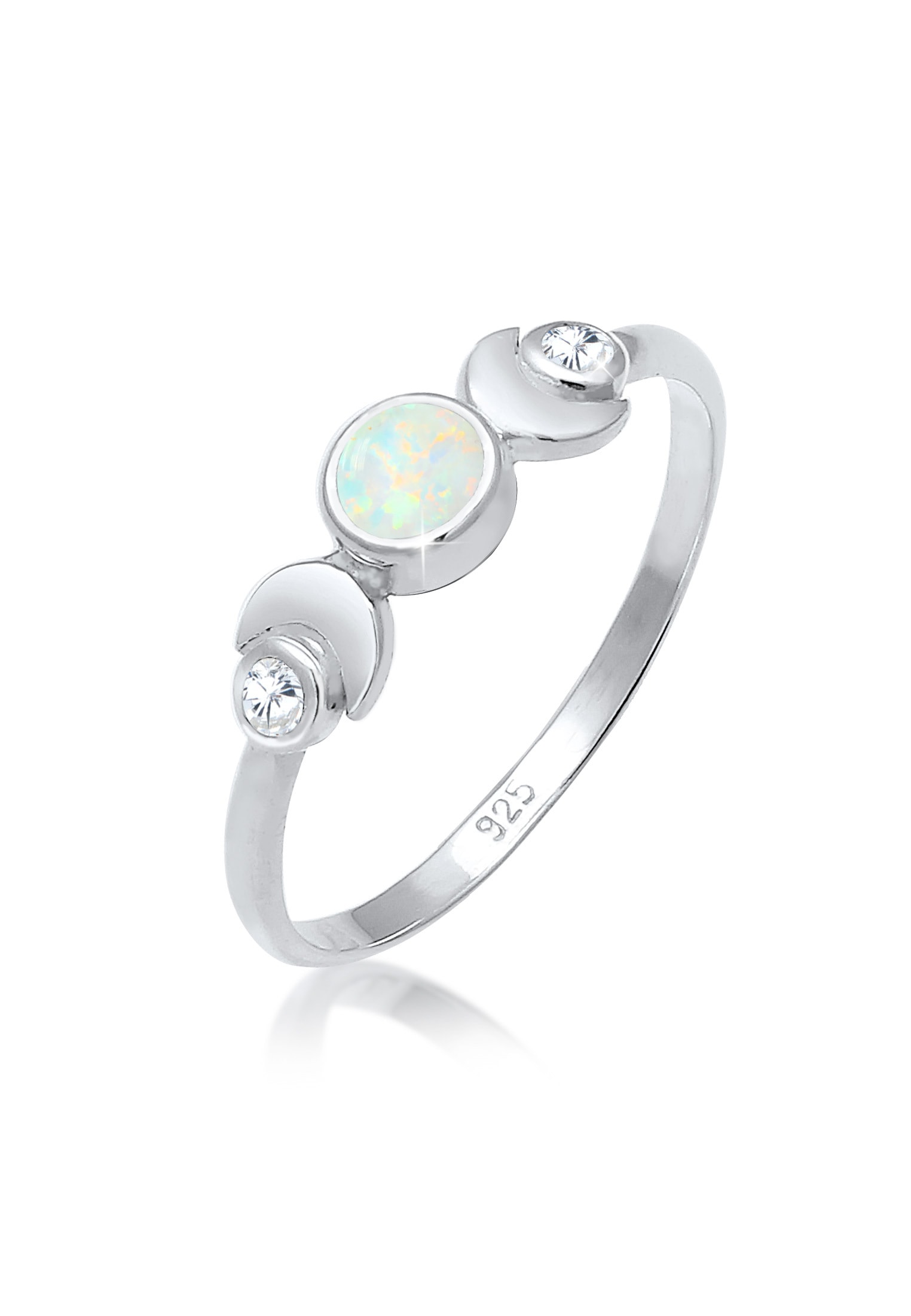 Elli Fingerring »Halbmond Zirkonia Synthetischer Opal 925 Sterling Silber«