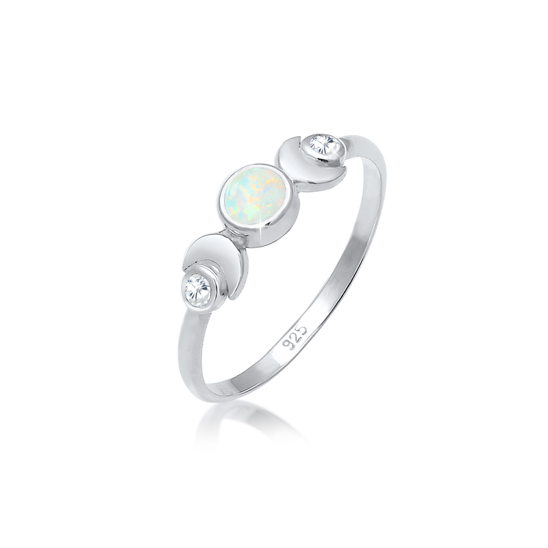 ELLI Fingerring »Halbmond Zirkonia Synthetischer Opal 925 Sterling Silber« Silber 56 mm Ring für Damen mit synthetischem Opal und Zirkonia verleiht...