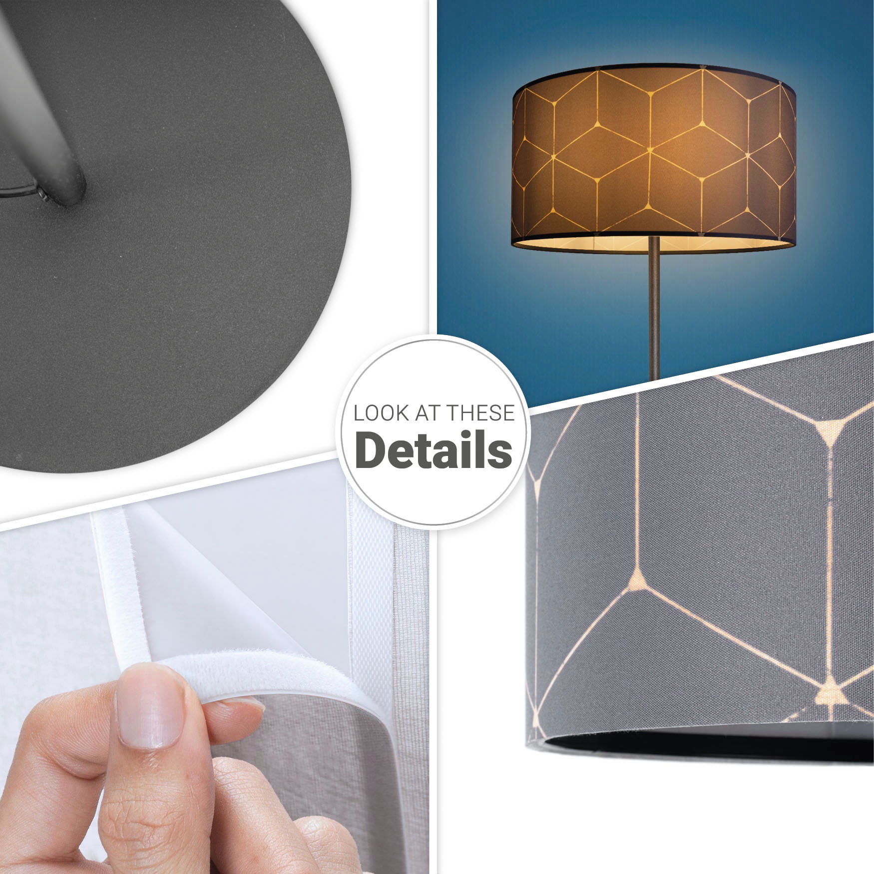 Paco Home Stehlampe »Luca Cube« E27 Stehlampe Wohnzimmer Stoff Lampenschirm  Rund Abstrakt Textilschirm