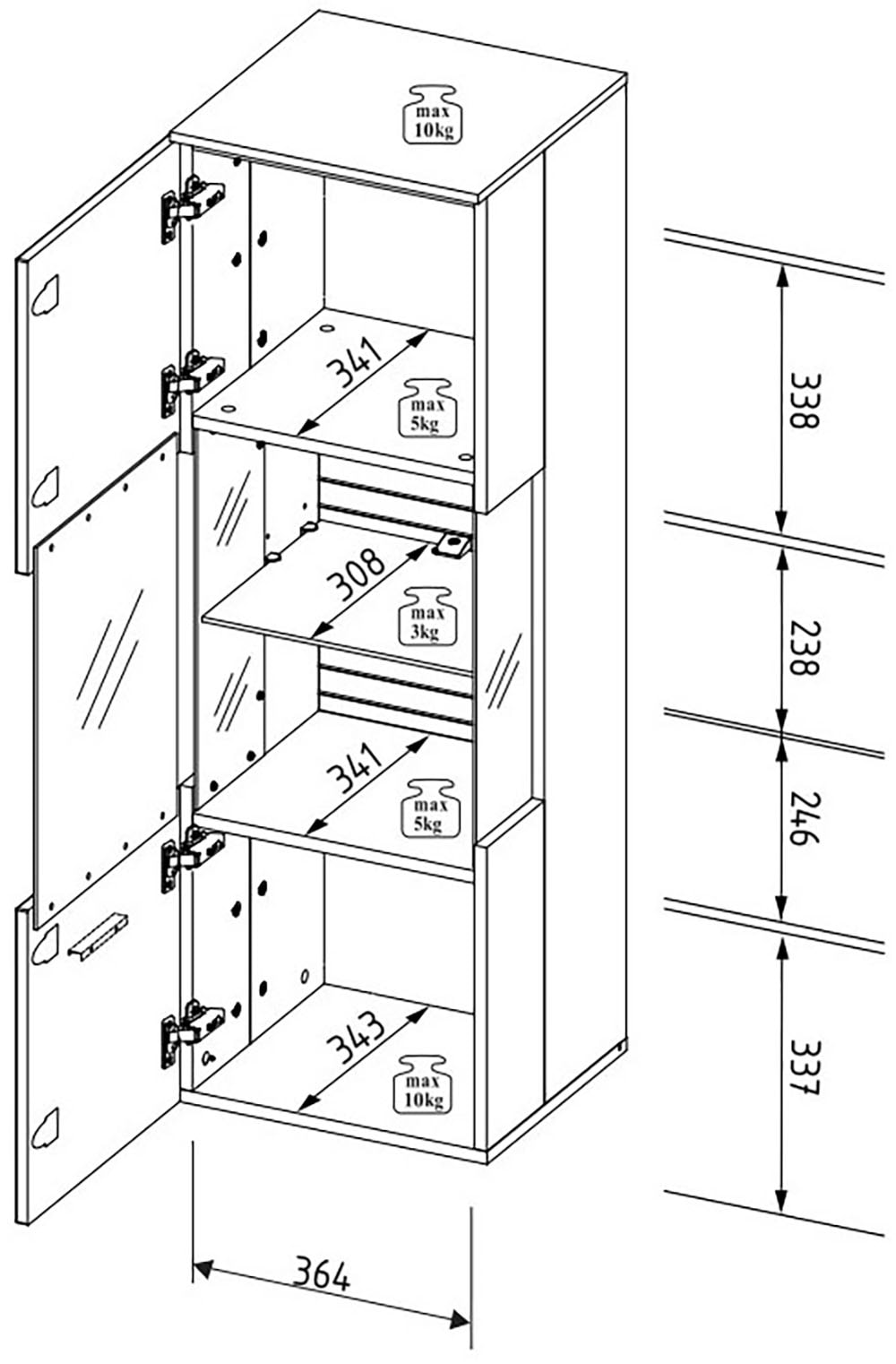 Innostyle Hängevitrine »INA Hängevitrine, 40 x 124 x 36 cm (B/H/T)« 1 Stk. tlg. L/R verwendbar, inkl. Beleuchtung, Softclose