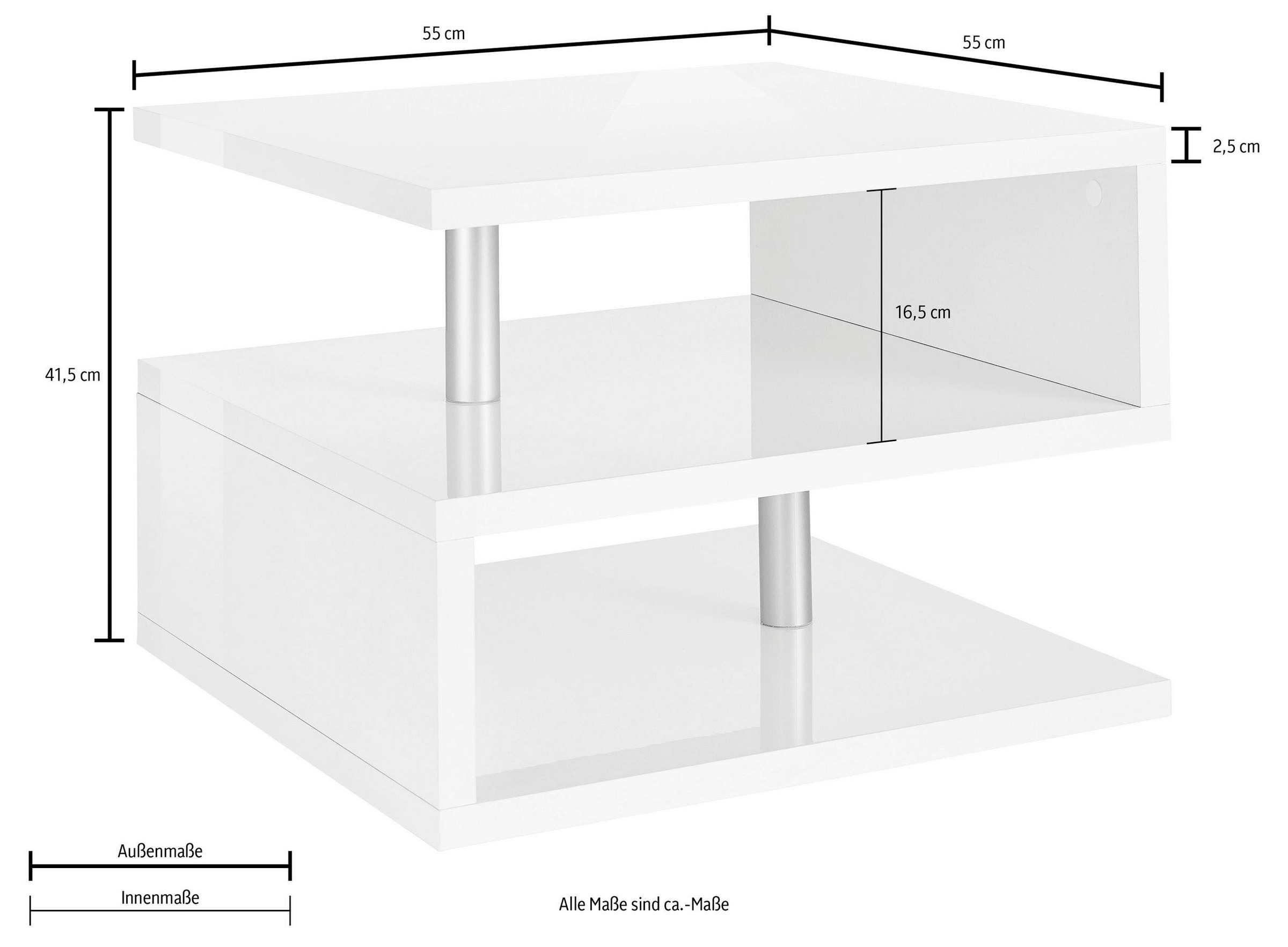 INOSIGN Couchtisch »ZETA- Kaffeetisch, Sofatisch, Wohnzimmertisch, Breite ca. 55 cm«, Made in Italy, mit Ablagemöglichkeit, 55x55 cm