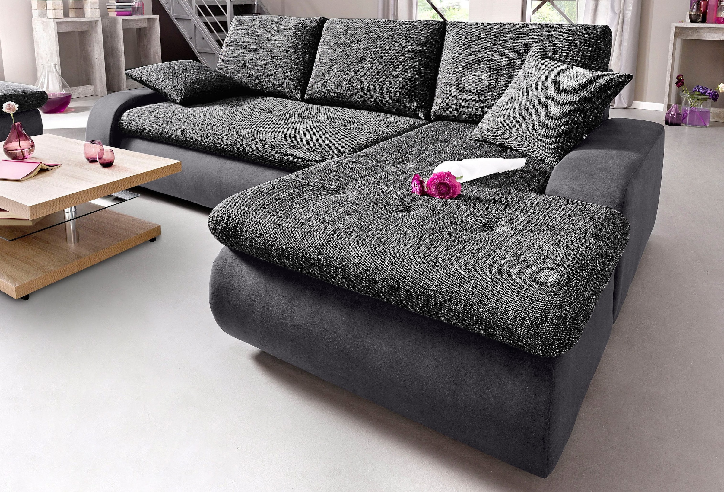 TRENDMANUFAKTUR Ecksofa »Indie, modern und bequem, Materialmix, L-Form«, wa günstig online kaufen