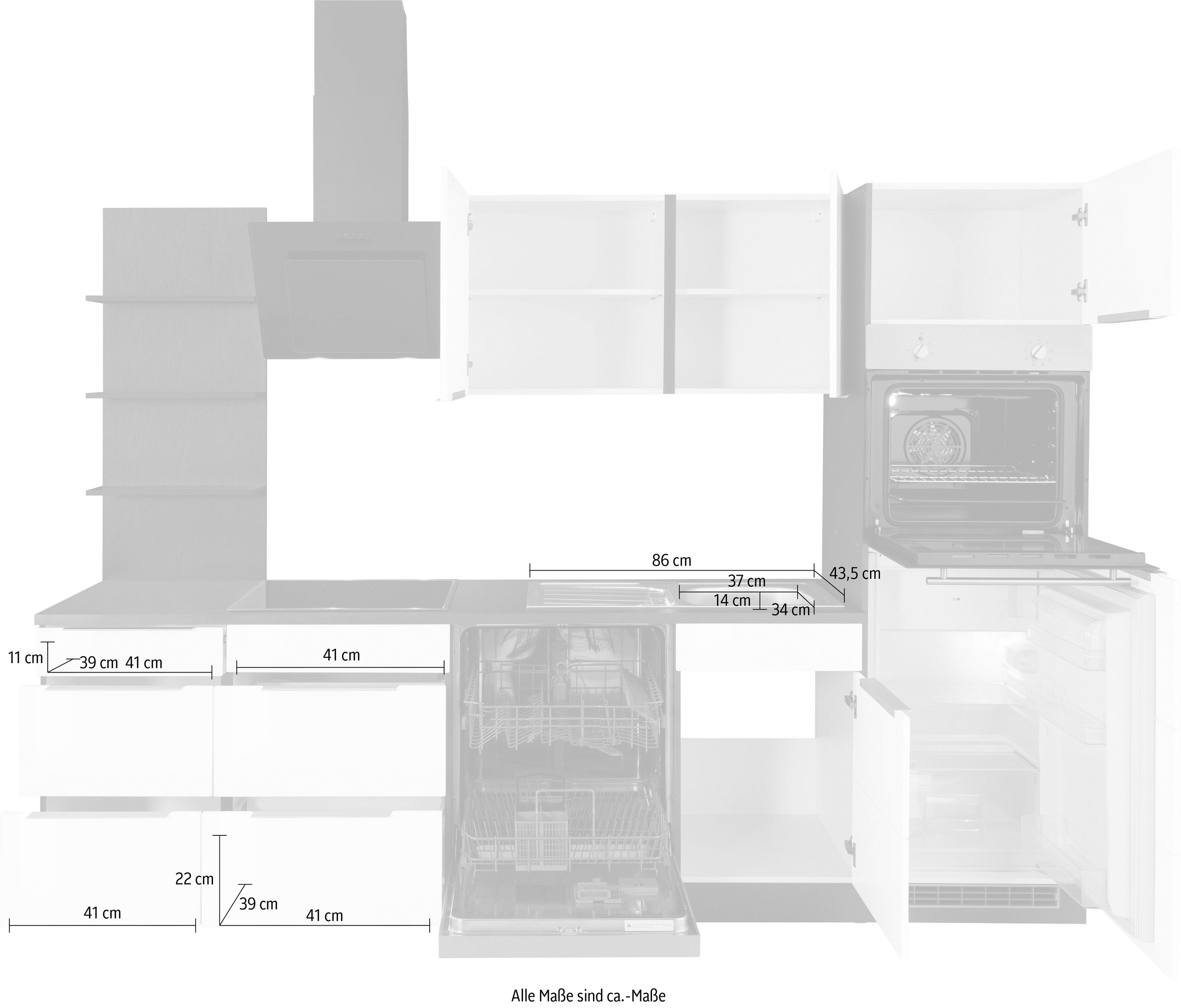 KOCHSTATION Küchenzeile »KS-Brindisi Breite 280 cm«, wahlweise mit E-Geräten und Induktion, mit MDF-Fronten und Regal