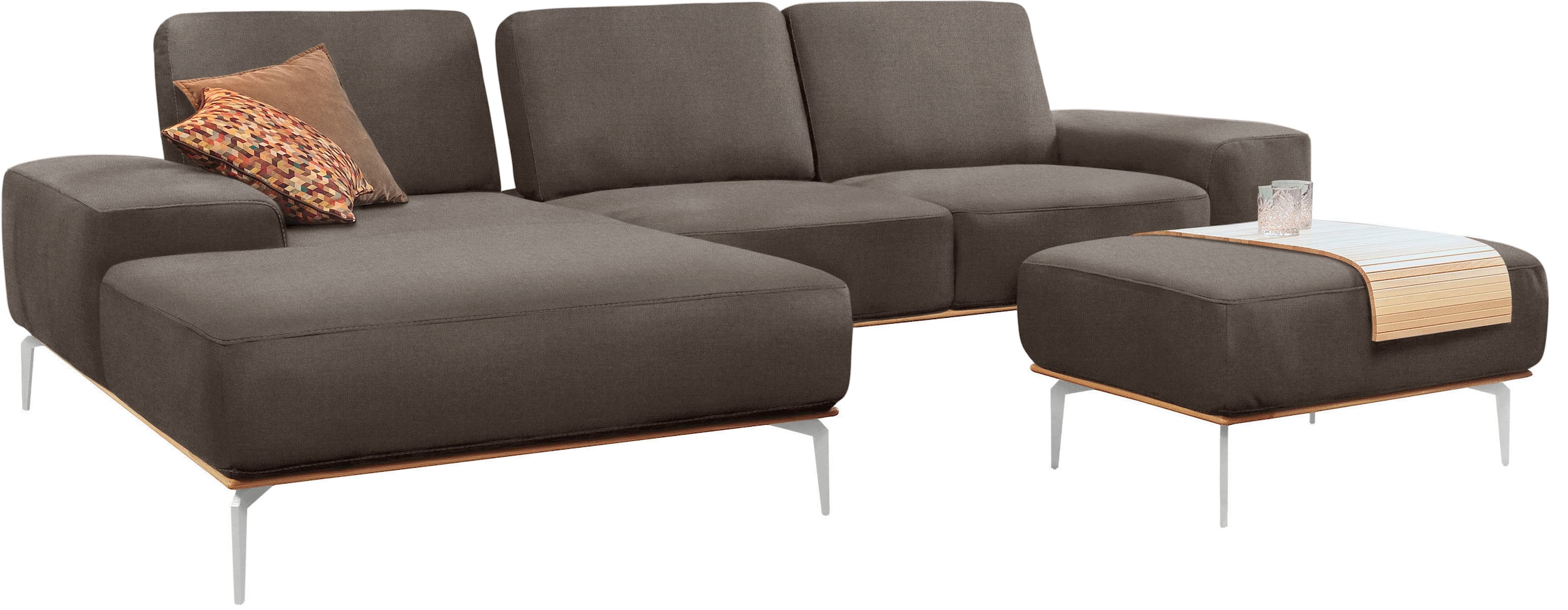 W.SCHILLIG Polsterhocker »run«, mit elegantem Holzsockel, Füße in Chrom glänzend, Breite 75 cm