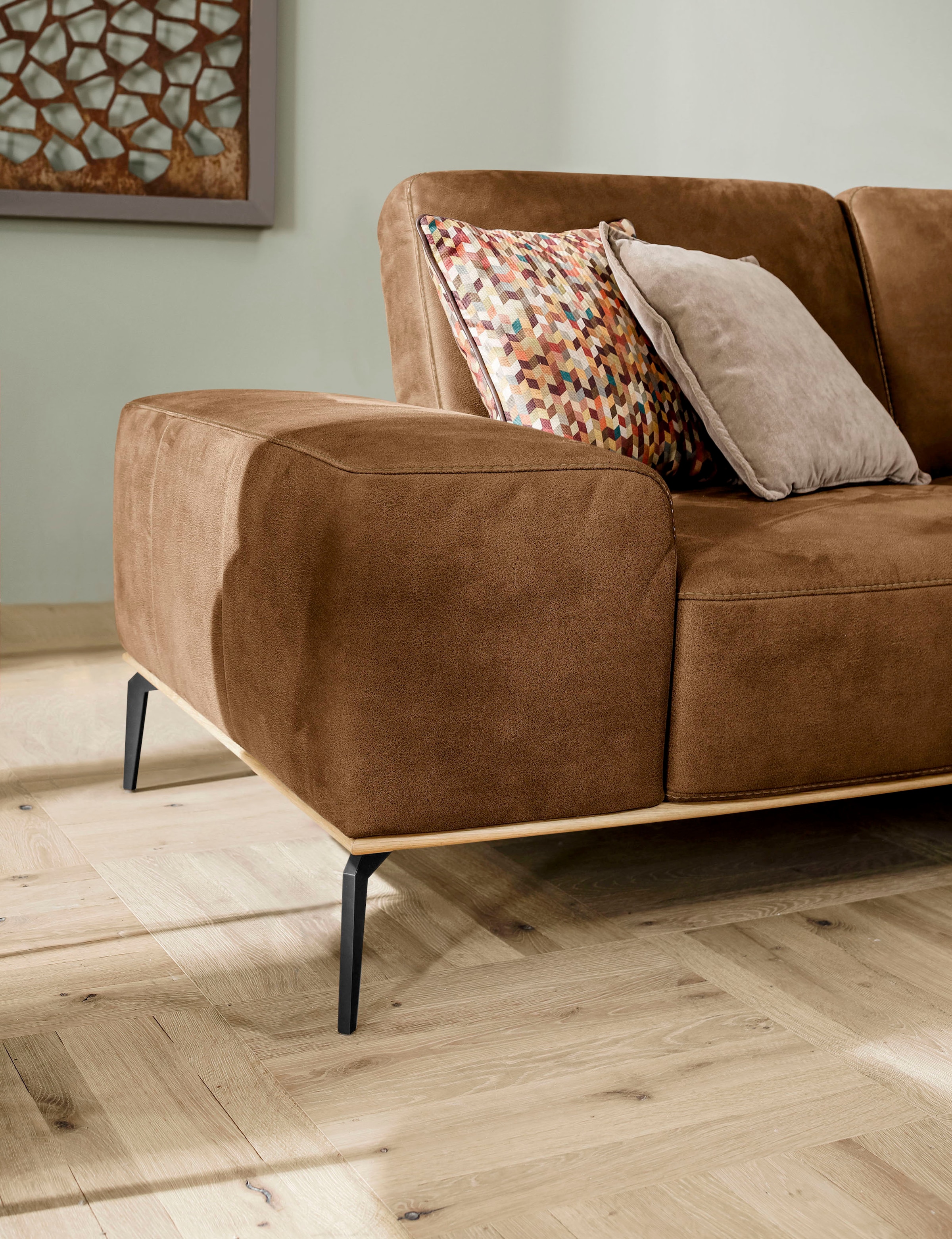 W.SCHILLIG Ecksofa »run, Designsofa mit tollem Sitzkomfort, bequem, L-Form« mit Holzsockel, Füße in Schwarz pulverbeschichtet, Breite 279 cm