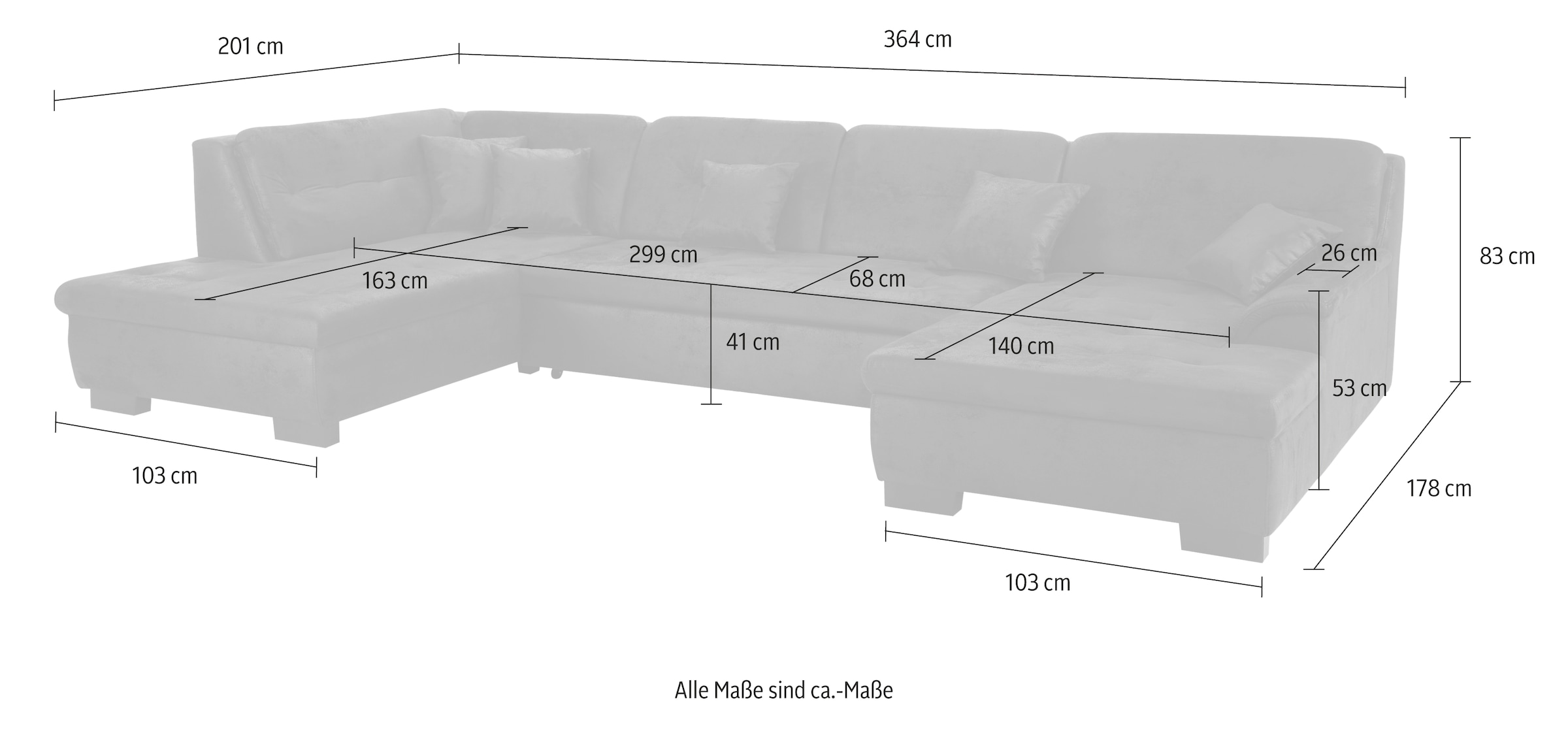 Home affaire Wohnlandschaft »Bergen U-Form«, wahlweise mit Bettfunktion