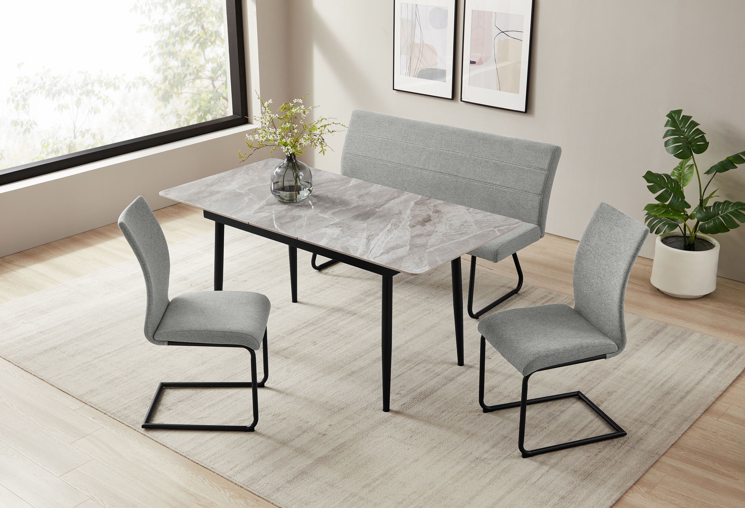 OTTO home Essgruppe »Stevian« Set, Ausziehbarer Esstisch + Bank + 2 Stühle, günstig online kaufen