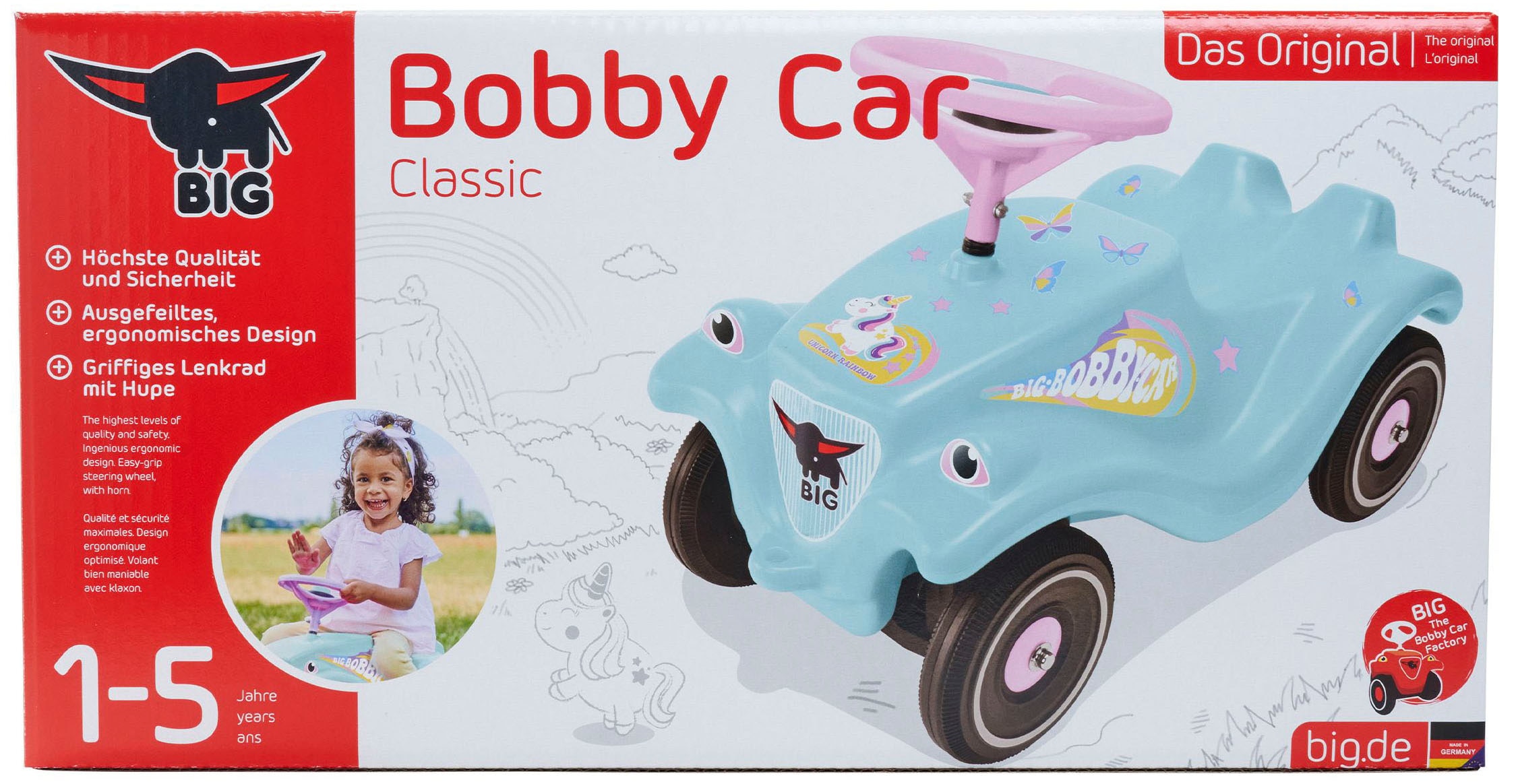 BIG Rutscherauto »BIG Bobby Car Classic Einhorn«, Made in Germany