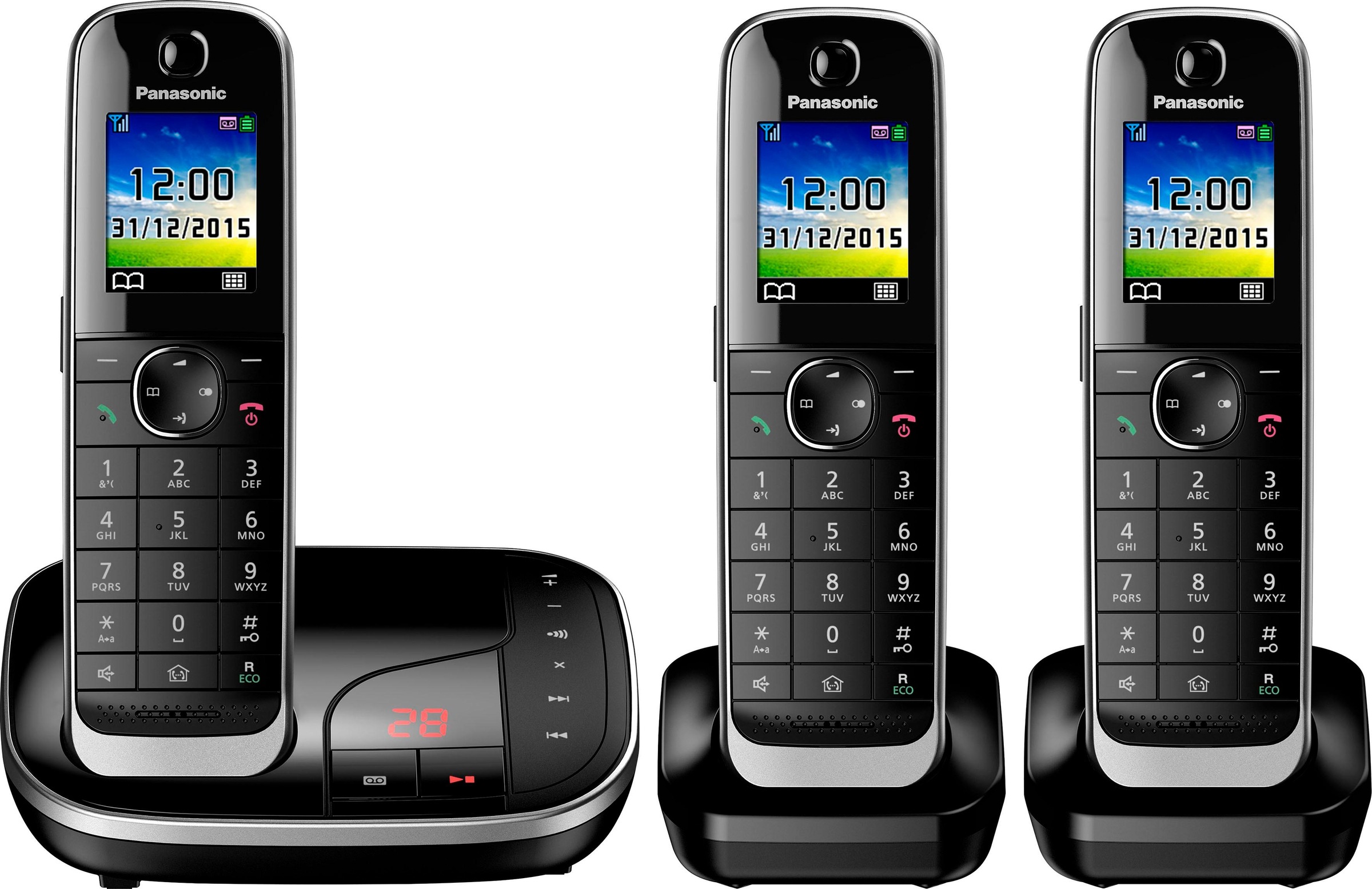 PANASONIC Schnurloses DECT-Telefon »KX-TGJ323« (Mobilteile: 3 ) mit Anrufbeantworter schwarz 3 Mobilteile, ECO-Modus / Strahlungsarm