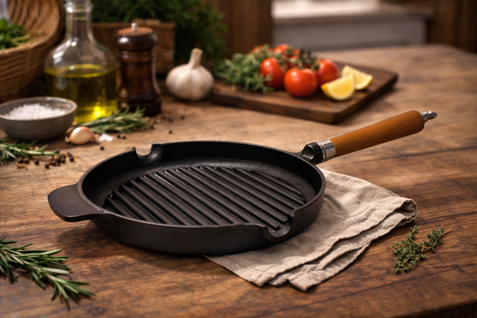 Ronneby Bruk Grillpfanne »Maestro, Pfanne, Ø 25 cm, mit Holzgriff« Gusseisen 1 tlg.