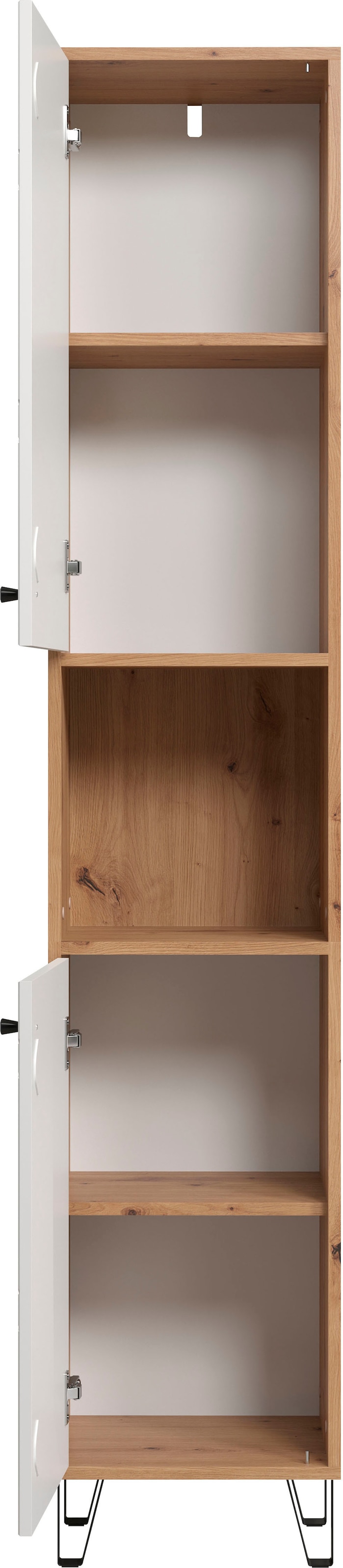 Places of Style Hochschrank »Tarragona«, (1 St.), Breite 36 cm, 2 Türen, Retro Metallfüße, matt, braune Holzoptik / weiß