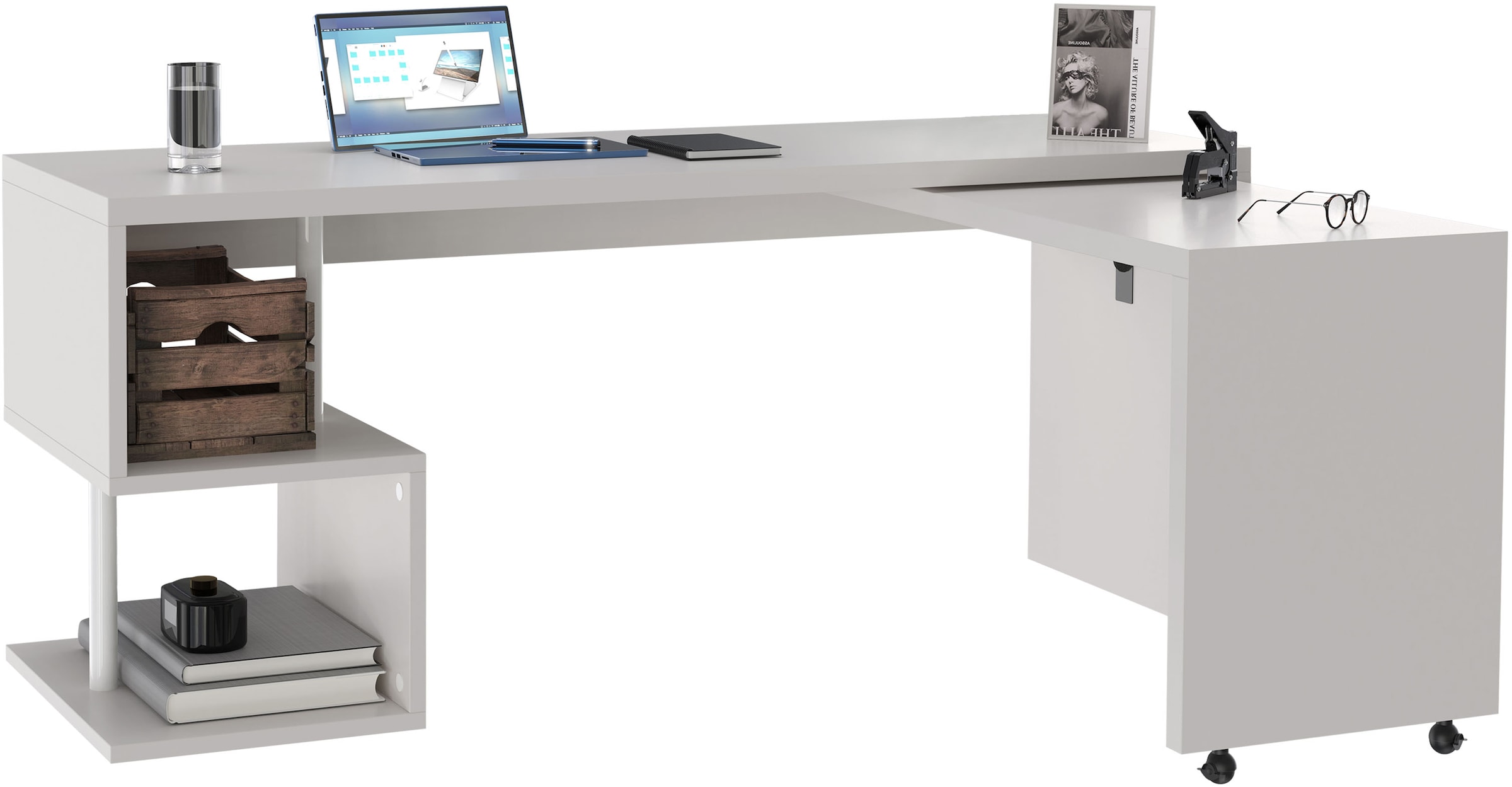 Places of Style Schreibtisch »Lopar, Eckschreibtisch«, rollbares Tischelement, großzügige Arbeitsfläche, Winkel 180x129 cm