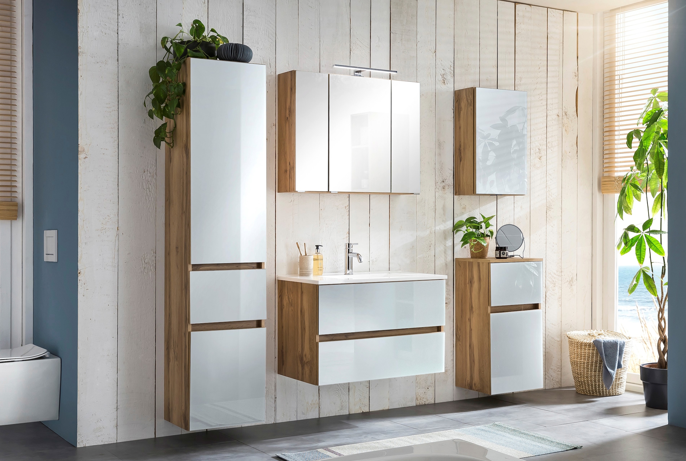HELD MÖBEL Badezimmer-Set »Horki«, (Set, 5 St.), bestehend aus  Waschtisch-Set mit Seitenschrank, Breite 160 cm online kaufen | Vorratsschränke