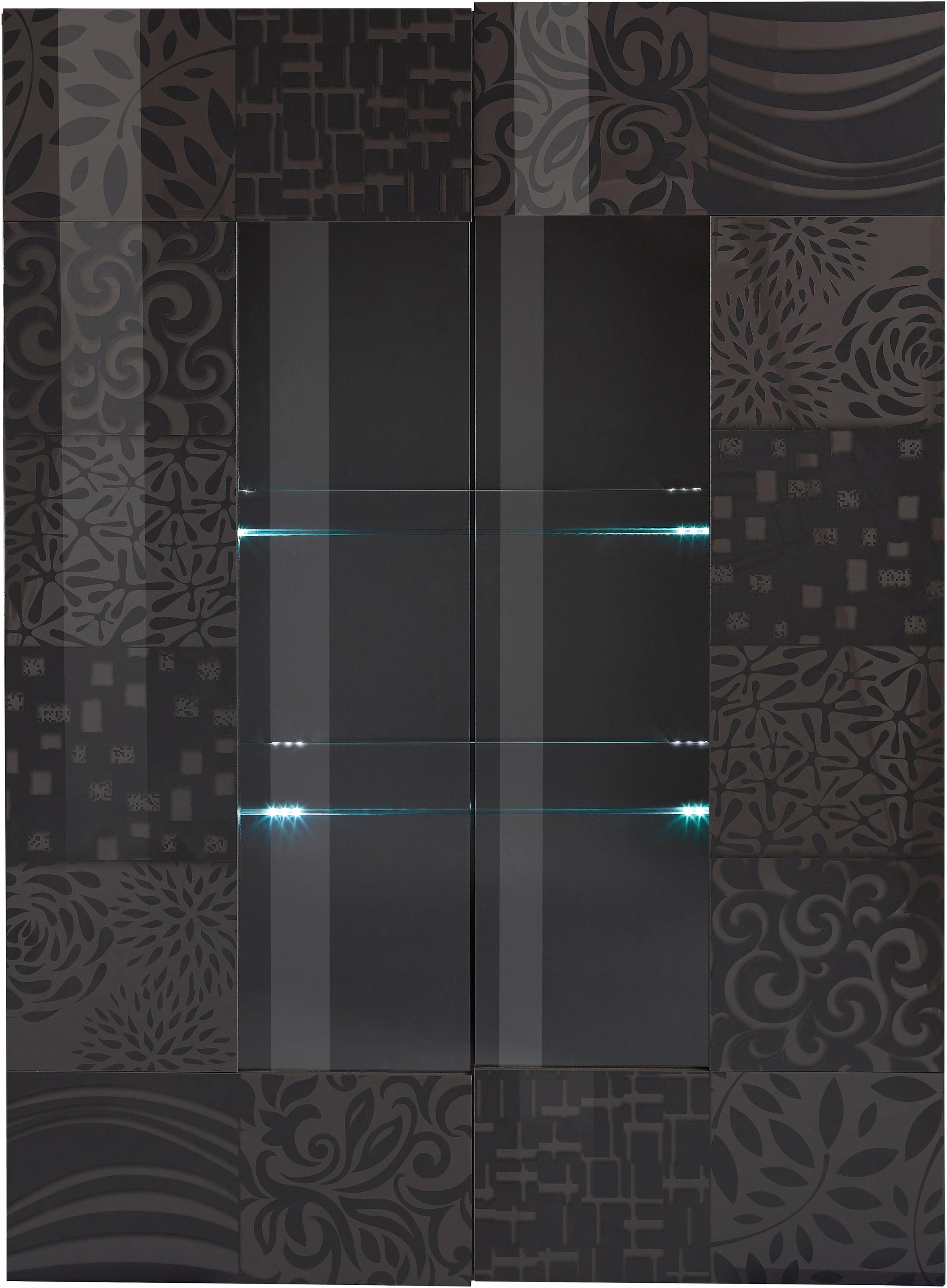 INOSIGN Vitrine »Miro«, Stauraumvitrine, Höhe 166 cm mit dekorativem Siebdruck