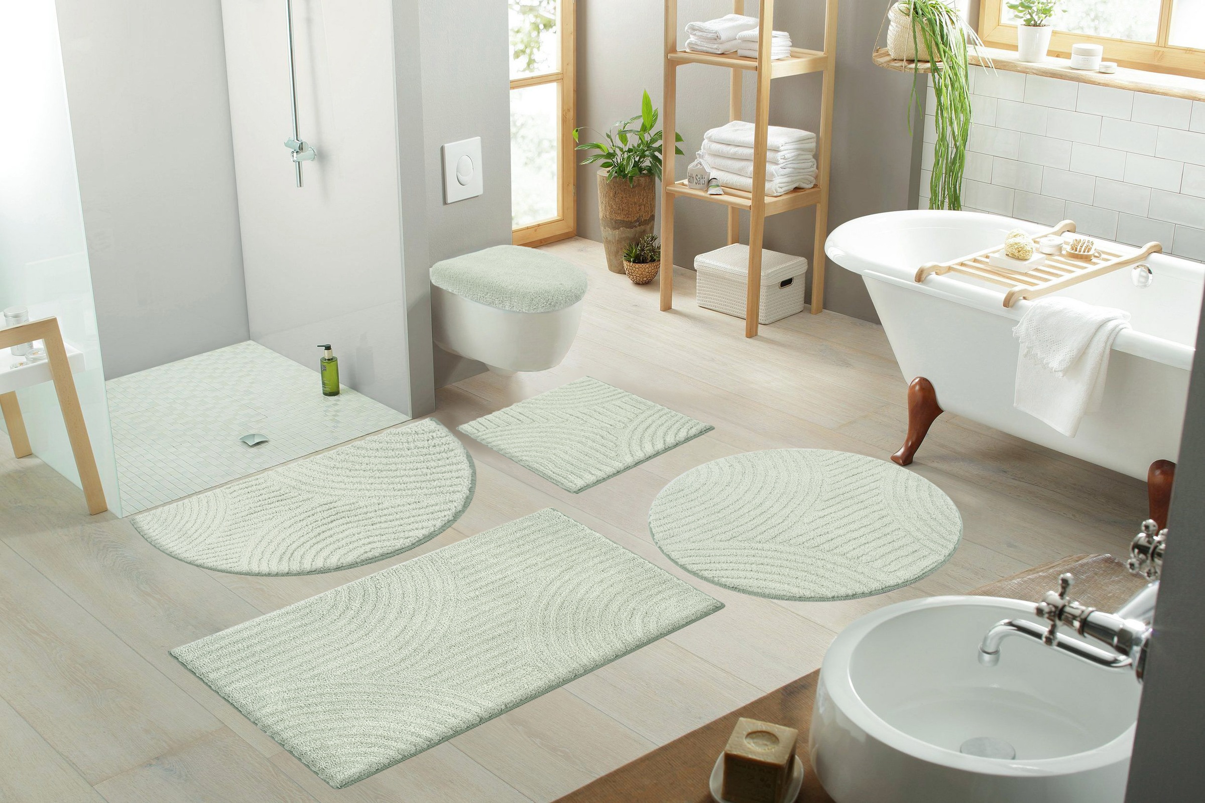 my home Badematte »Ognon, Scandi, Boho, modernes Muster« Höhe 15 mm rutschhemmend beschichtet fußbodenheizungsgeeignet | schnell trocknend | strapazierfähig Badteppich, Uni Farben, Hoch-Tief-Effekt