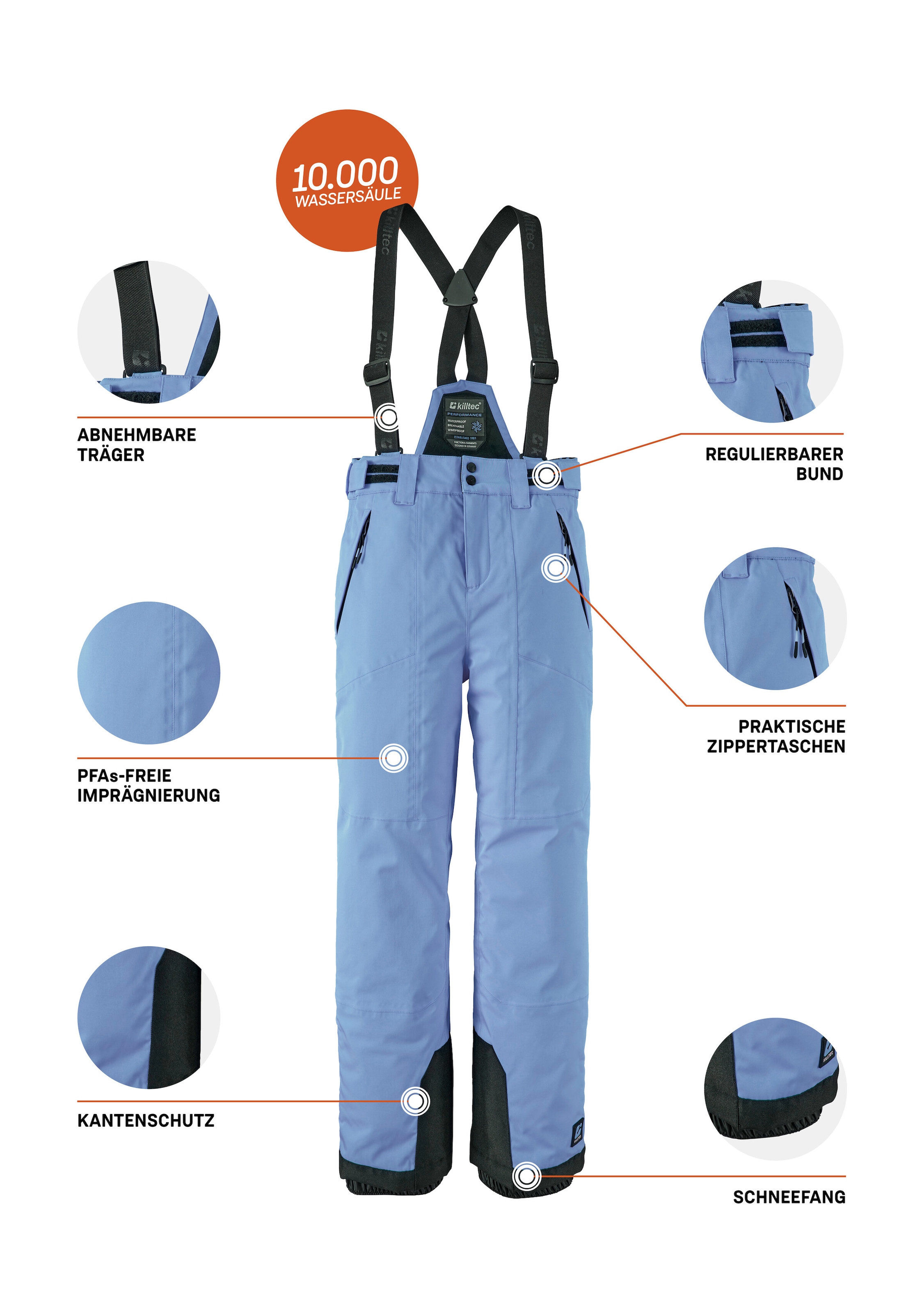 Killtec Skihose »Girls Skihose 242«, Wasserdicht, atmungsaktiv, abnehmbare Träger, rutschfester Schneefang