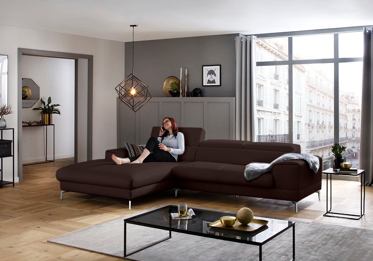 W.SCHILLIG Ecksofa »piedroo, Designsofa mit tollem Sitzkomfort, bequem und elegant, L-Form«, Kopfteilverstellung, wahlweise mit Sitztiefenverstellung, Breite 303cm