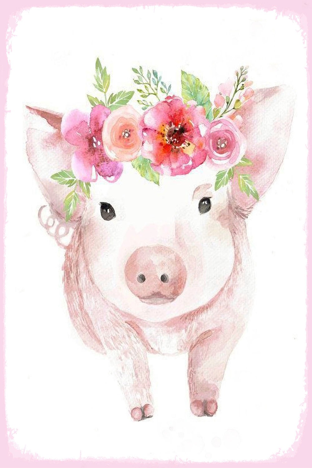 queence Metallbild »Ganja«, Blumen-Schwein-Tiere, (1 St.), Stahlschild, Blechschild, Schwein, niedlich, Wanddeko, Blumenkranz