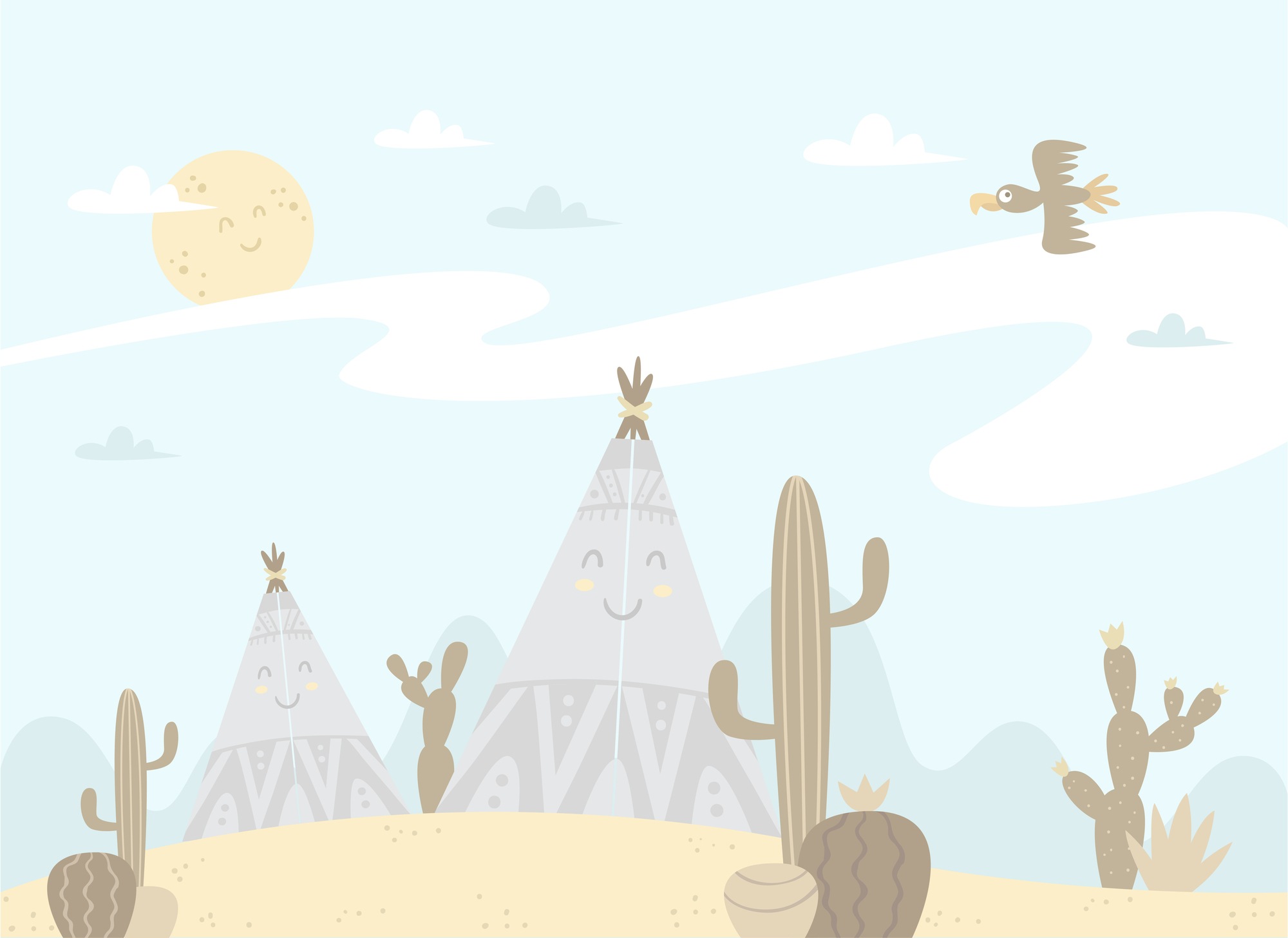 A.S. Création Vliestapete »Kinderzimmer Tapete Wüste Hellblau Beige« matt s günstig online kaufen
