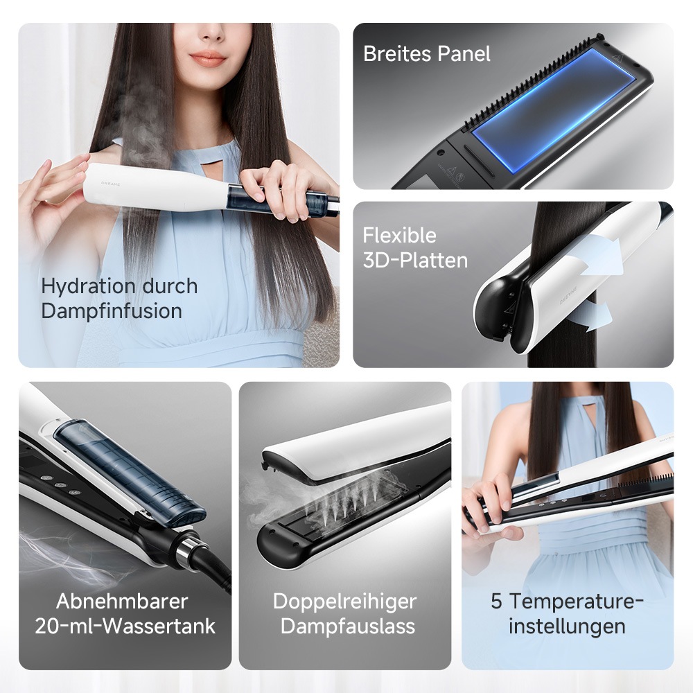 Dreame Glätteisen »AuraSteam Straight« Dampffunktion, Temperaturregelung, 35-mm-Platten