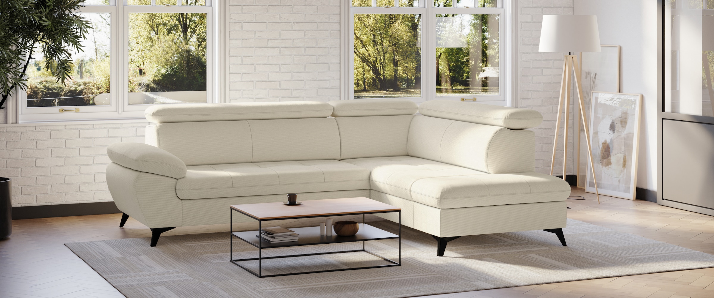 COTTA Ecksofa »Hudson L-Form, mit Kopfteilverstellung, opt. Schlaffunktion & Stauraum« Sofa optional als Gästebett mit Stauraum-Funktion, Cordbezug