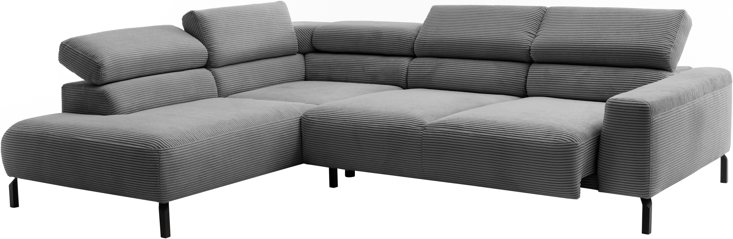 Places of Style Ecksofa »Antonelli, L-Form, inkl. Kopfteilverstellung, Breite 276 cm«, mit elektrischer Sitztiefenverstellung, in Cord, dunkelgrau