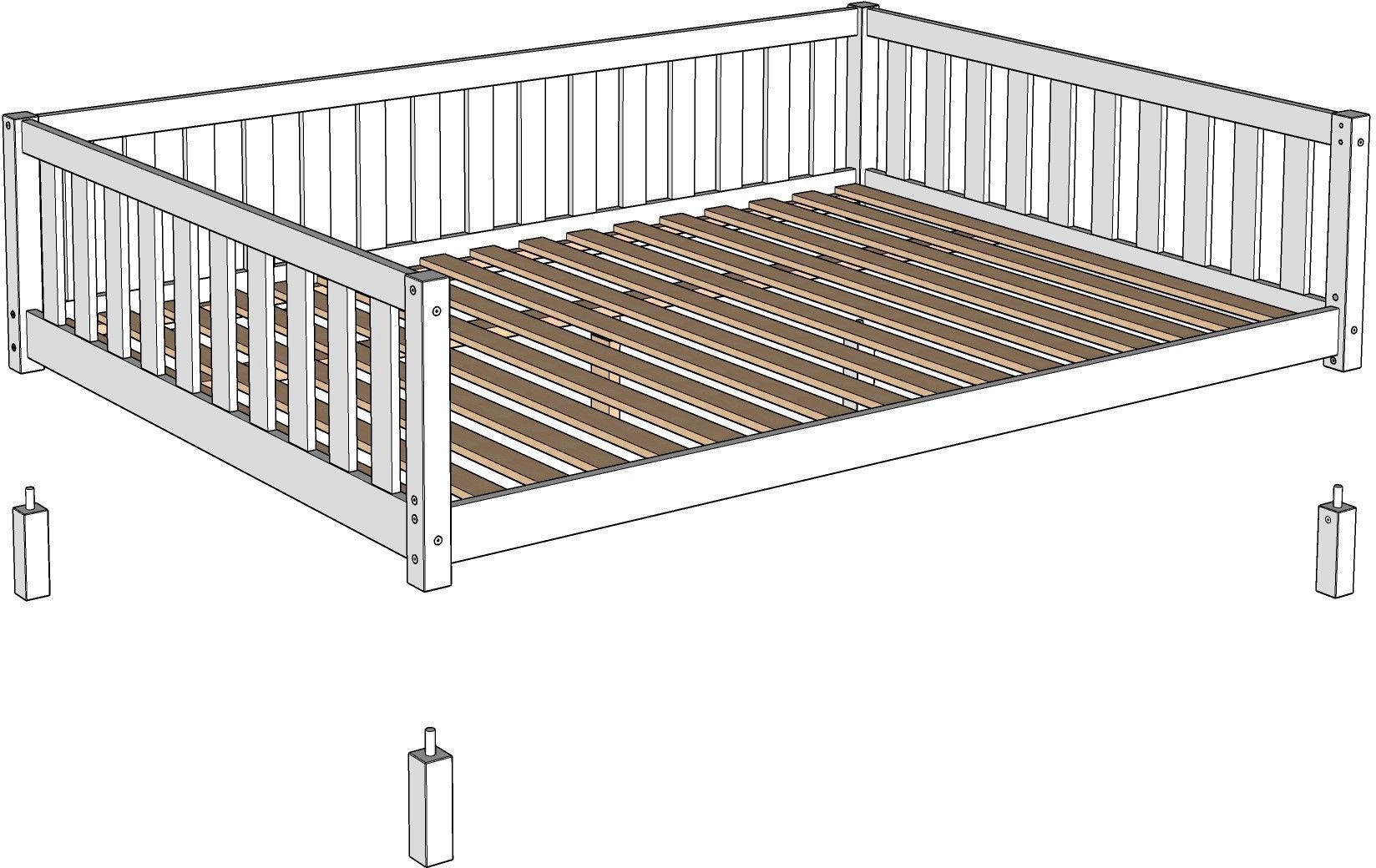 Vipack Kinderbett »Dallas, massiv Bett, Rausfallschutz, umbaubar vom Boden- zum Daybett« inkl. Rolllattenrost und Sprossenumrandung, 90 oder 140x200 cm breit,  stabil und standfest gebaut, wahlweise Kiefer massiv natur oder weiß