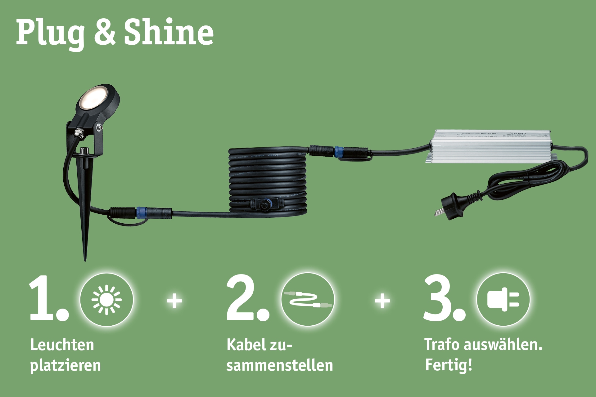 Paulmann LED Gartenstrahler »Plug & Shine«, 1 flammig-flammig, LED-Modul, 3000K 24V Anthrazit