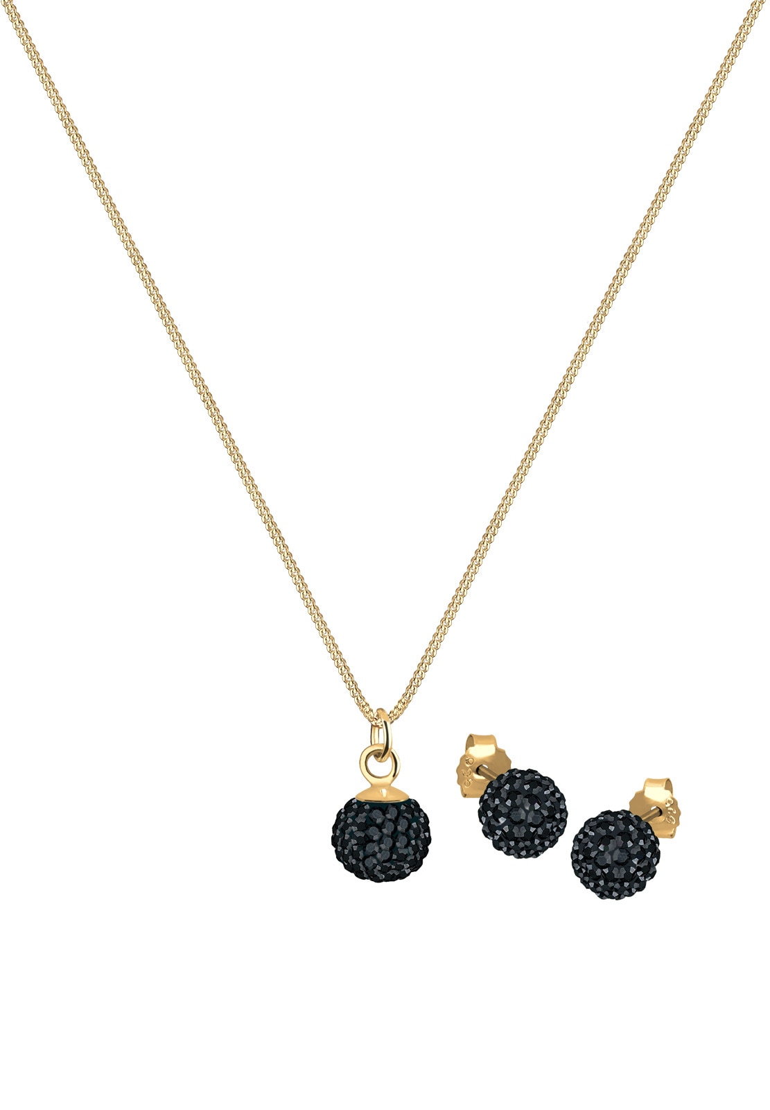 Elli Schmuckset »Kristall Glas Schwarz 925 Sterling Silber vergoldet«