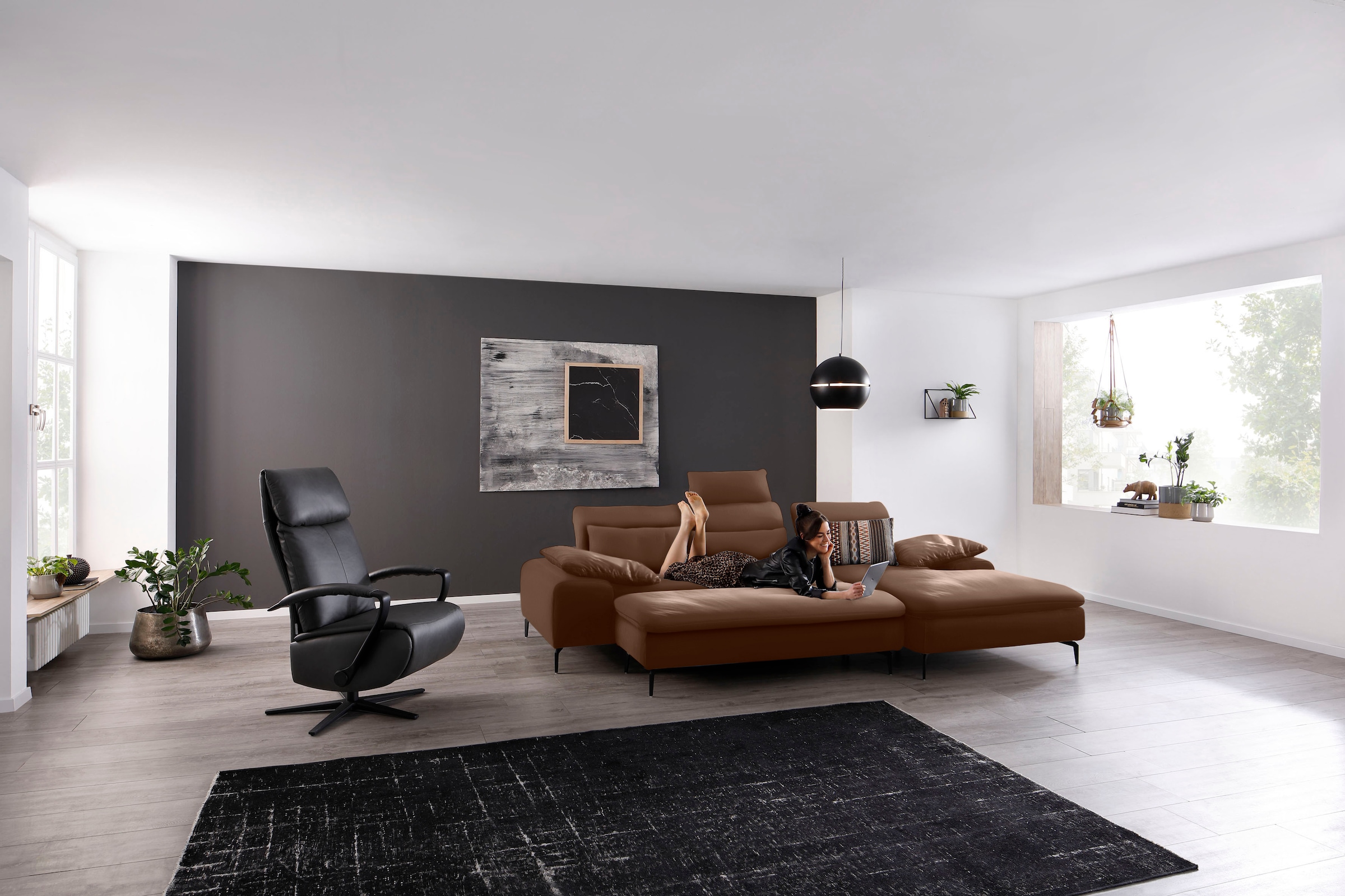 W.SCHILLIG Ecksofa »valentinoo, Designsofa, bequem, elegant und zeitlos, L-Form«, (Set), inklusive Hocker, mit Sitztiefenverstellung, Breite 299 cm