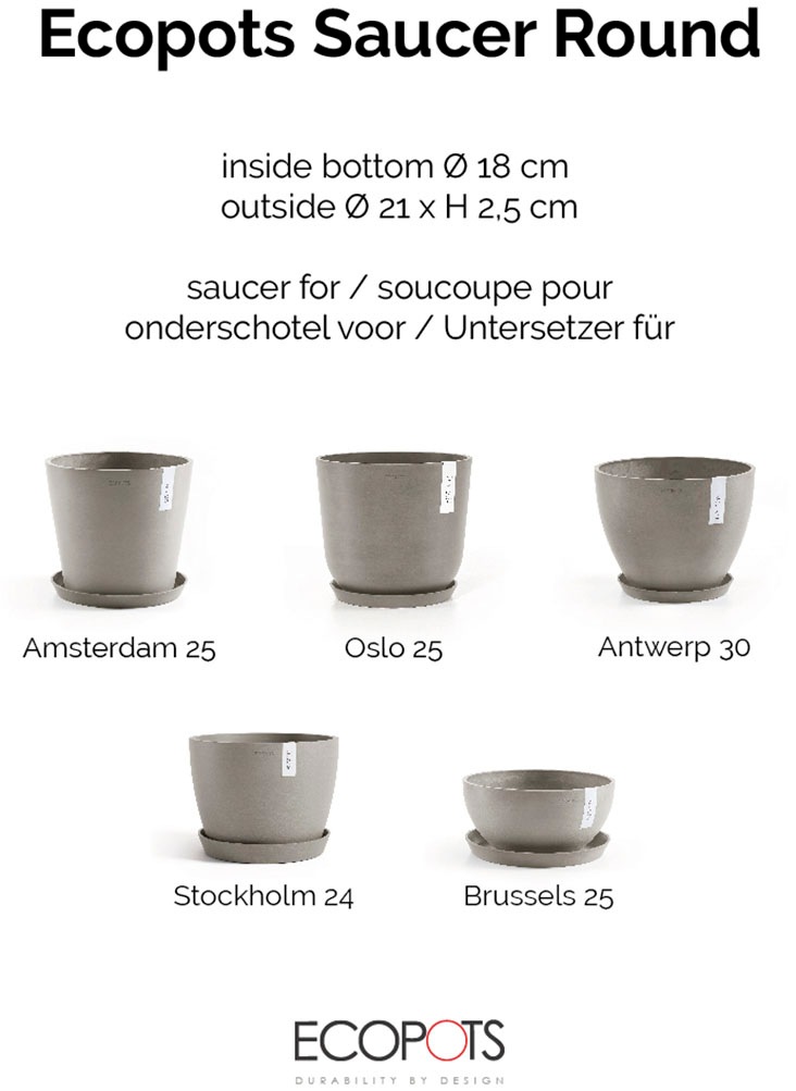 ECOPOTS Blumentopfuntersetzer »ROUND SAUCER Taupe« BxTxH: 21x21x2,5 cm