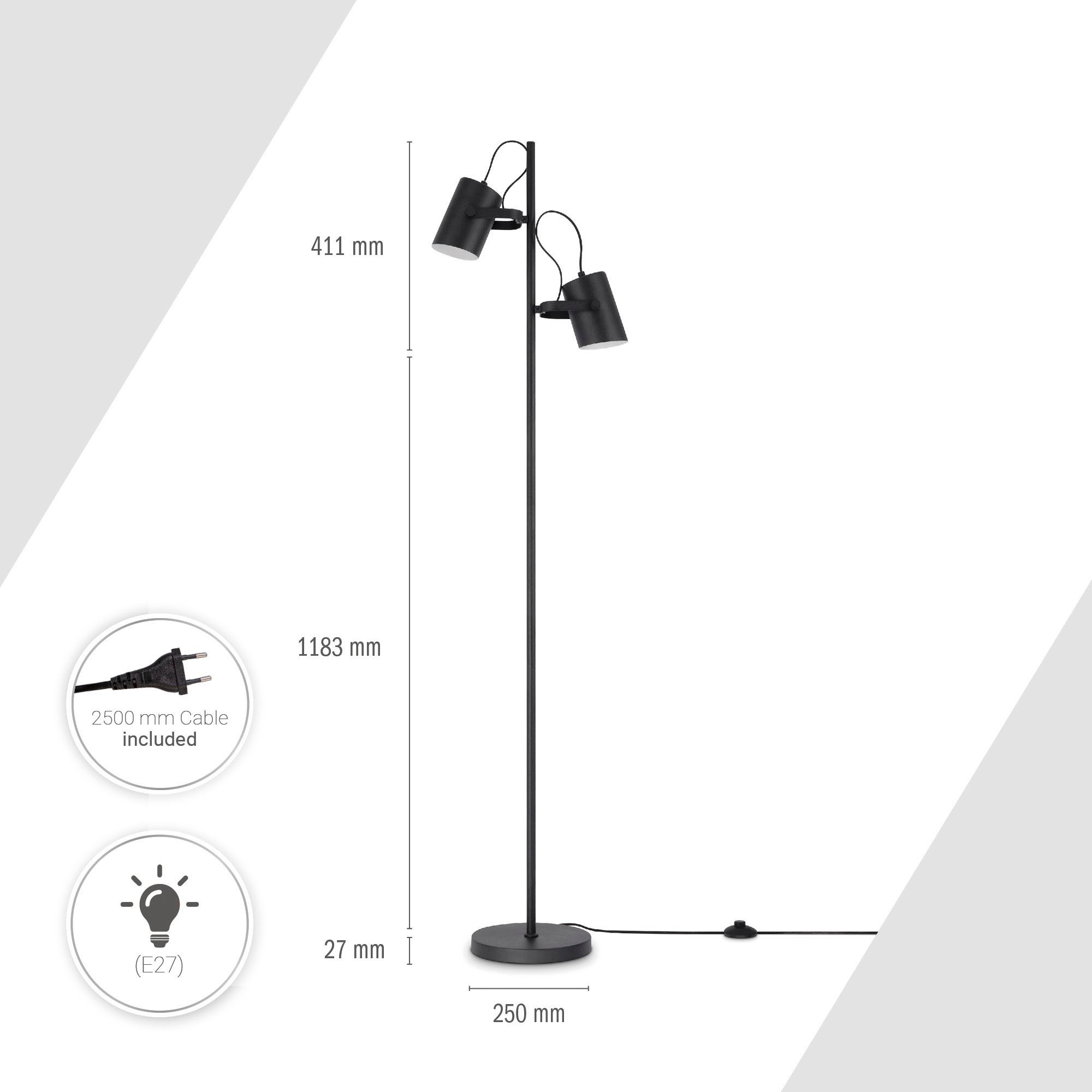 Paco Home Stehlampe »KARL«, 2 flammig, Leuchtmittel E27 | ohne Leuchtmittel, mit kompatiblen Dimmer und Leuchtmittel