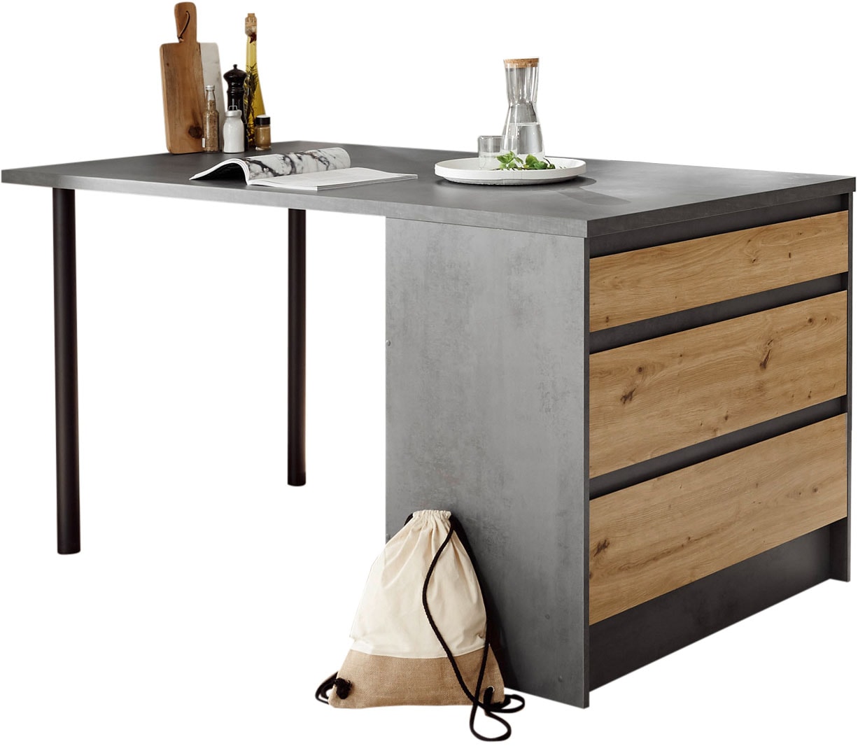 BASIC by Balculina Kücheninsel »Isis B/T/H 180x90x91 cm« Breite 180 cm, mit Essplatz und Stauraum