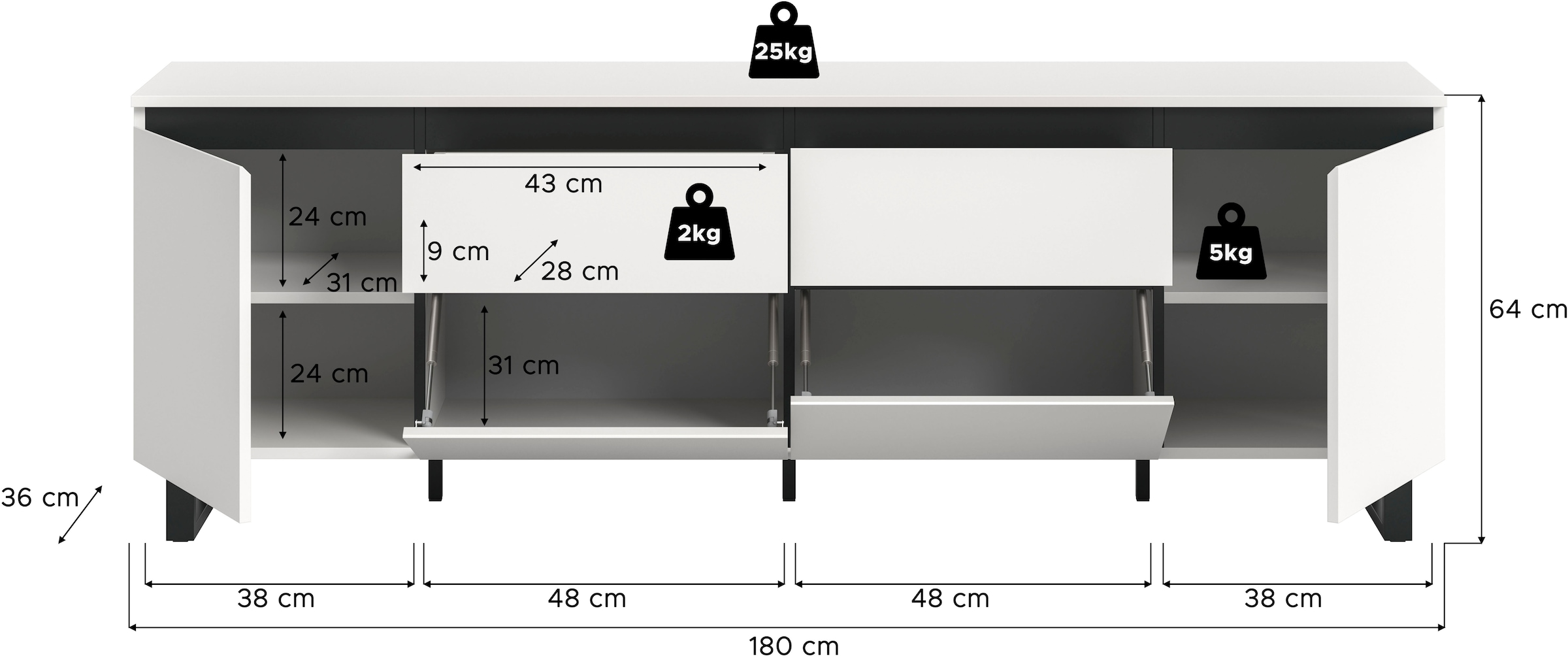 INOSIGN Lowboard »TOMA, 188cm breit, Metall-Kufen-Fuß, 2 Türen, 2 Schubkästen,2 Klappen«, TV-Lowboard, Mediaschrank, Mediaboard, TV-Schrank, Schrank, Board