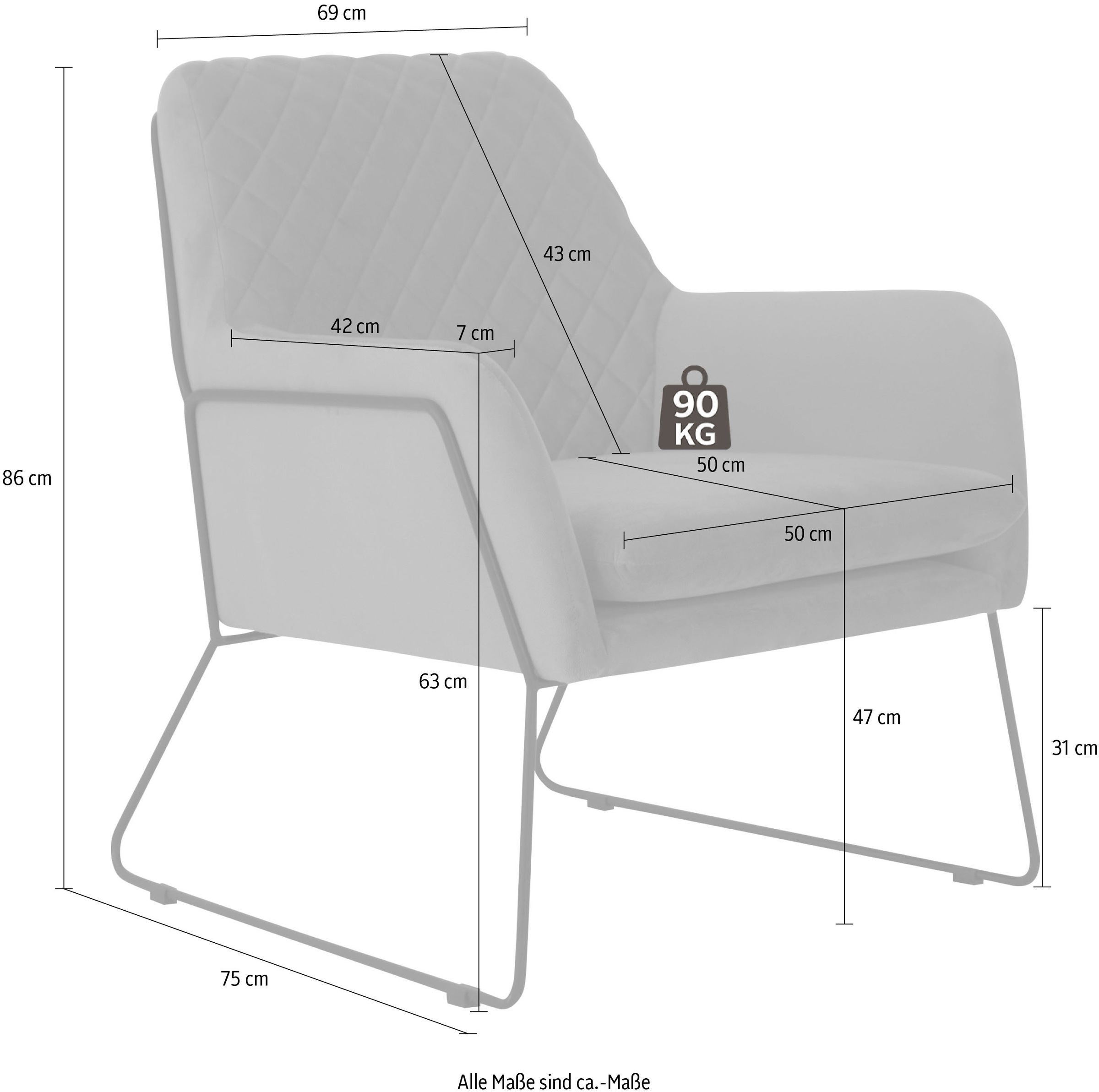 Home affaire Sessel »Olo Cocktailsessel« mit Karo-Prägung im Rückenteil und Bügeluntergestell aus Metall