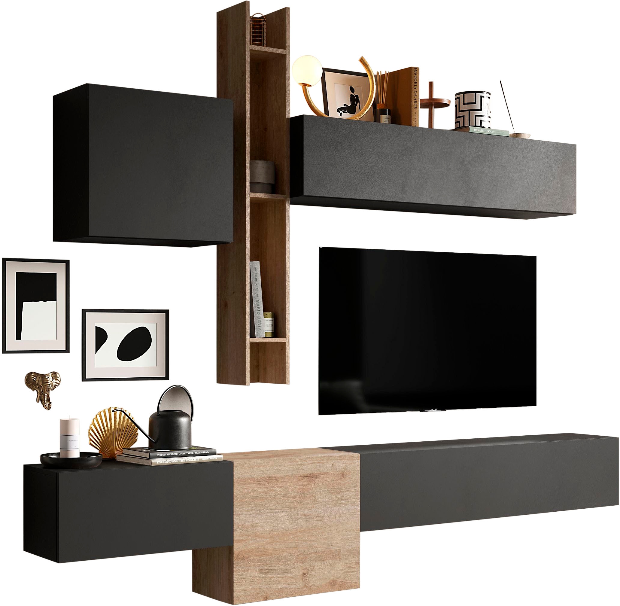 INOSIGN Wohnwand »INFINITY, 6tlg. Breite 262 cm, Höhe variabel, Schrankwand, Anbauwand«, (6 St.), (Lowboard hängend, 2x Hängeschrank, 2x Hängewürfel, Wandregal)