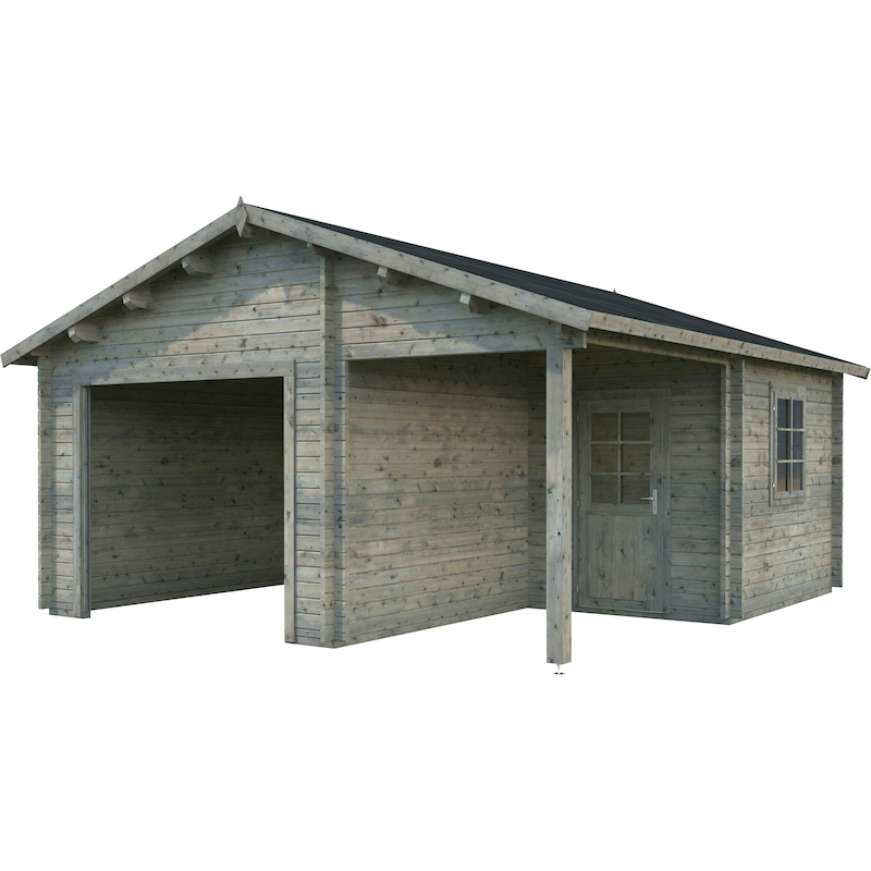 PALMAKO Garage »Irene/Roger« BxTxH: 564x601x321 cm, mit Anbau, ohne Tor, grau