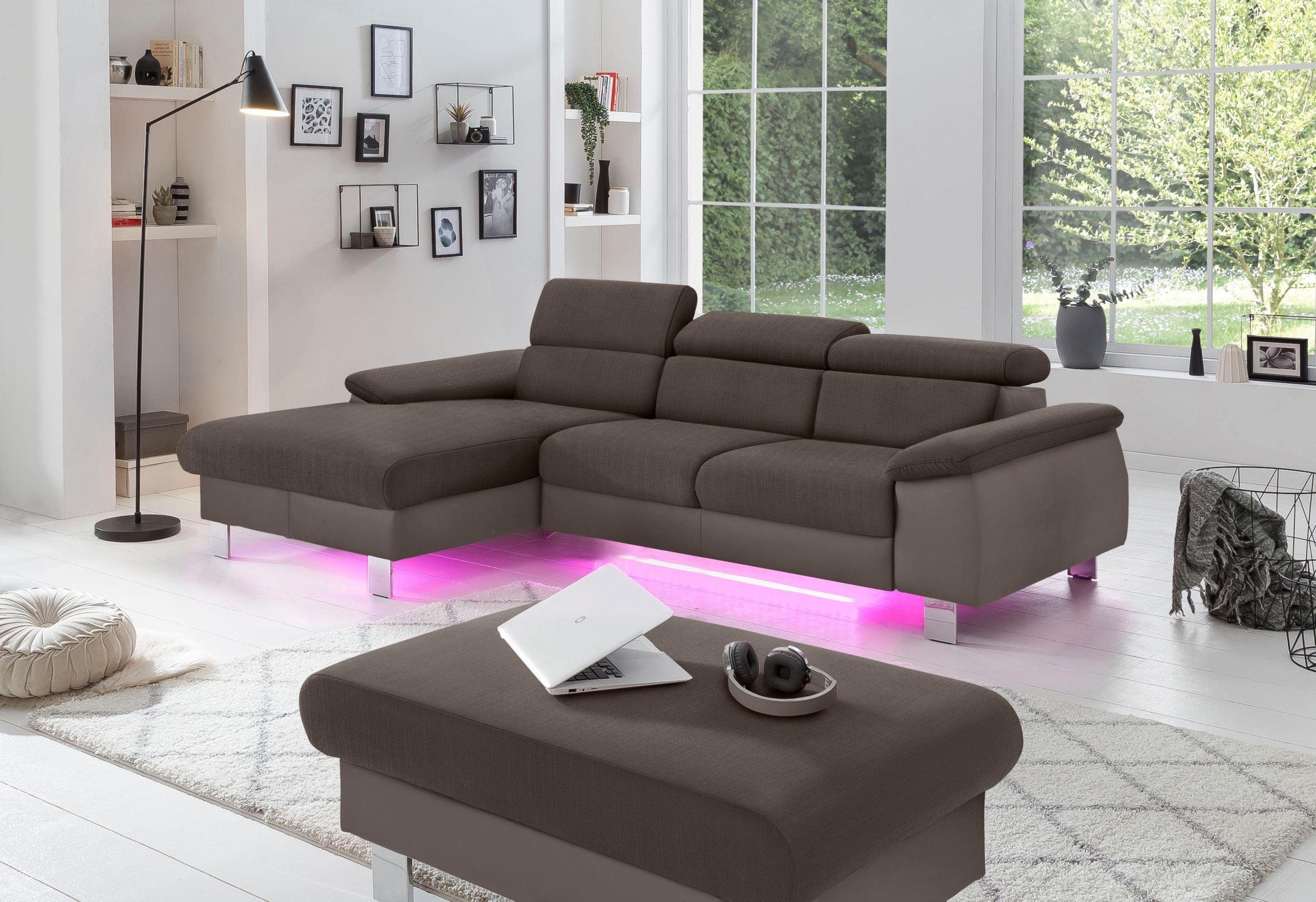 COTTA Polstergarnitur »Komaris L-Form«, (Set), Set bestehend aus: Ecksofa mit Kopfteilverstellung & Hocker