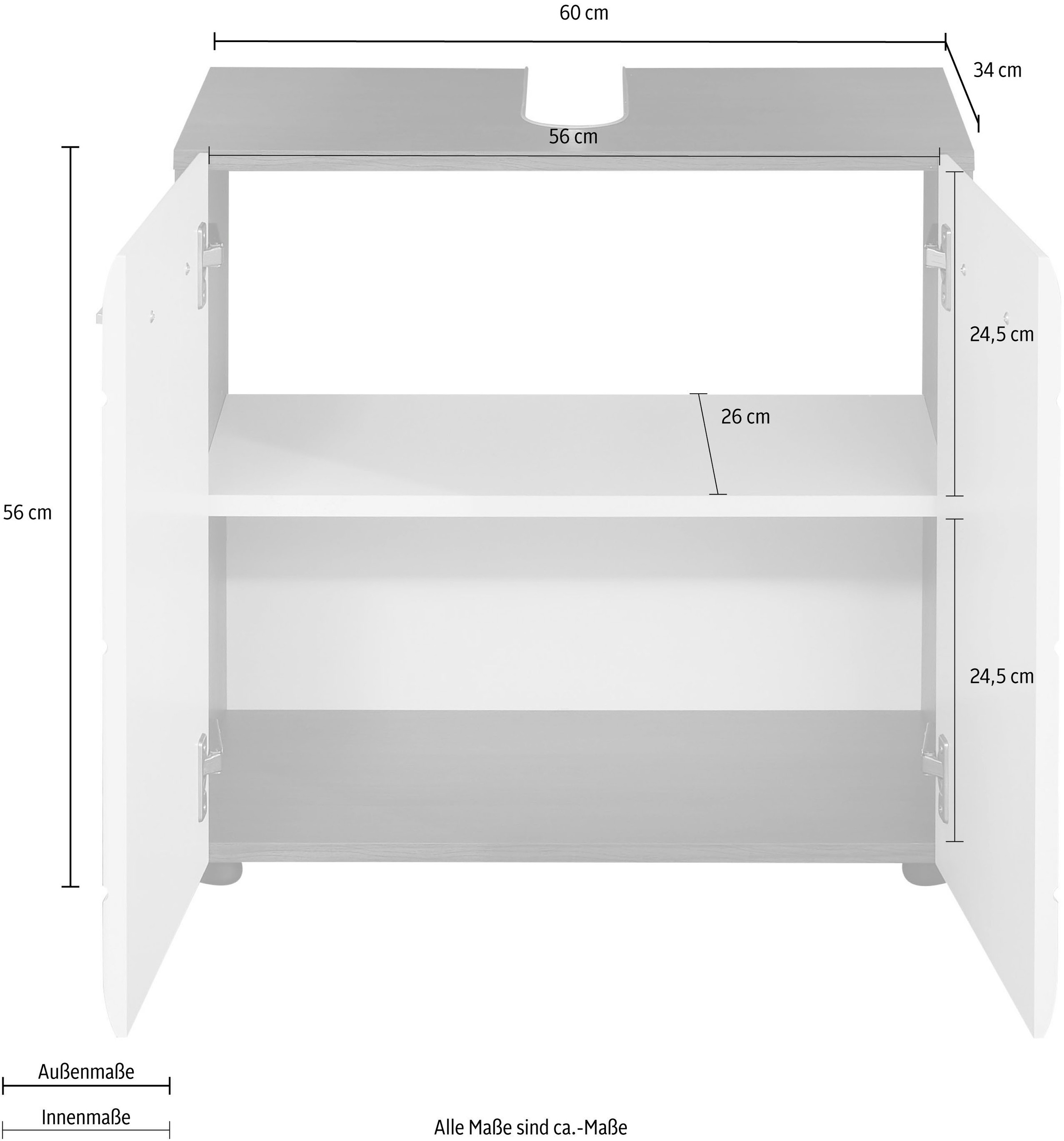 welltime Waschbeckenunterschrank »Sovana« Waschbeckenunterschrank mit 2 Türen - (B/T/H) 60/31/57 cm