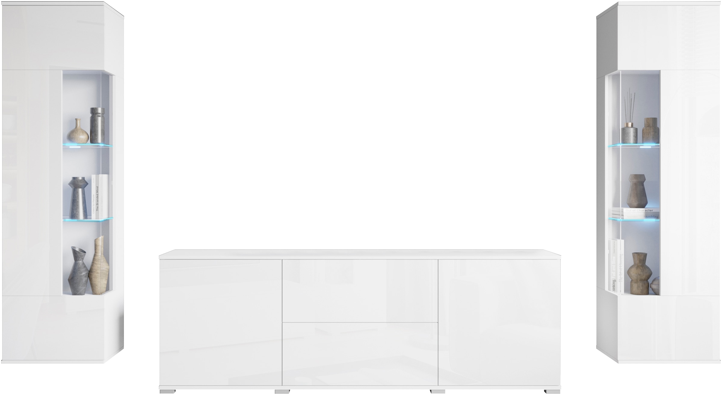 INOSIGN Wohnwand »KENIA«, (Komplett-Set, 3 St.), Vitrinen mit Eckverglasung, hängend und stehend montierbar