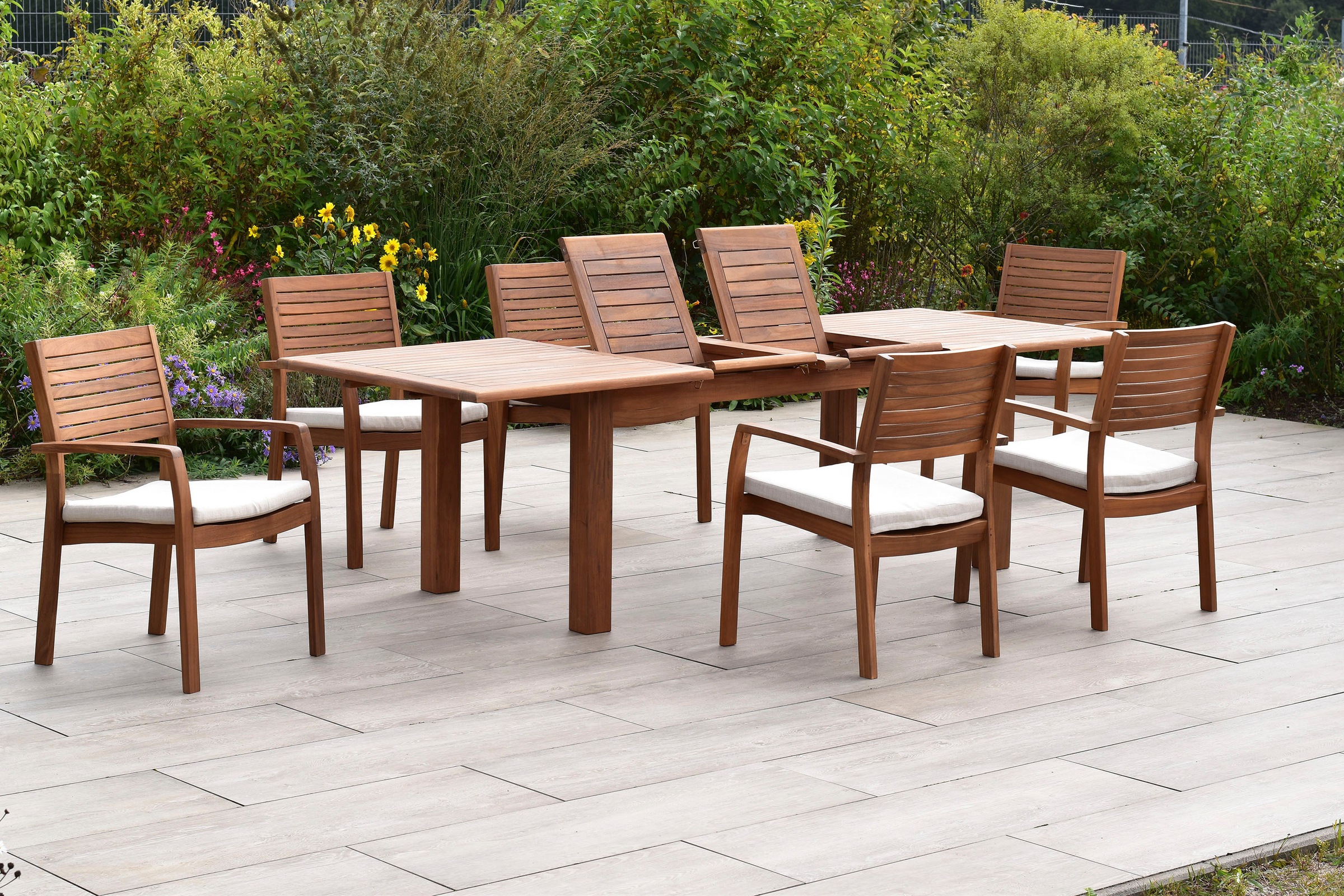 MERXX Garten-Essgruppe »»Batavia««, (Set, 13 tlg., Tisch doppelt ausziehbar: 100x 180/220/260x 75 cm), moderne Landhausoptik in warmen Holznuancen